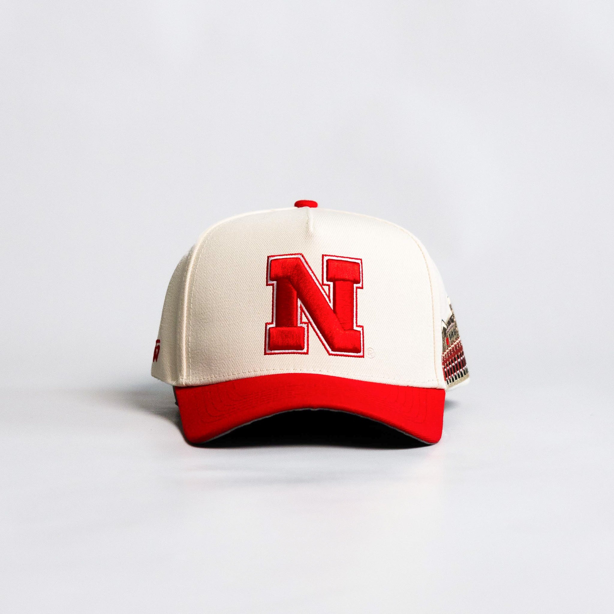Wood n Grail Embroidered Stadium Hat in Cream, Curved Bill, Snapback - Nebraska Cornhuskers