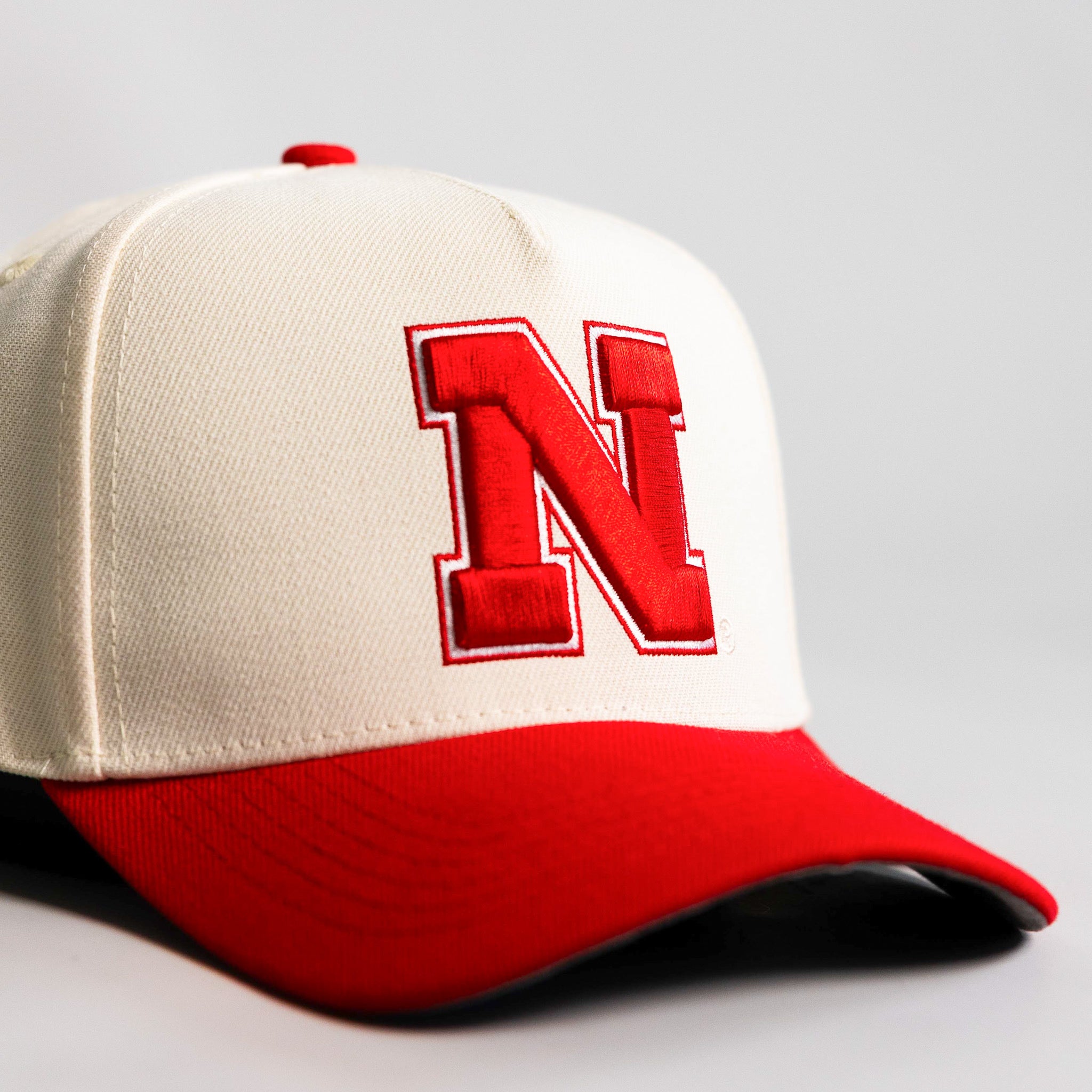 Wood n Grail Embroidered Stadium Hat in Cream, Curved Bill, Snapback - Nebraska Cornhuskers