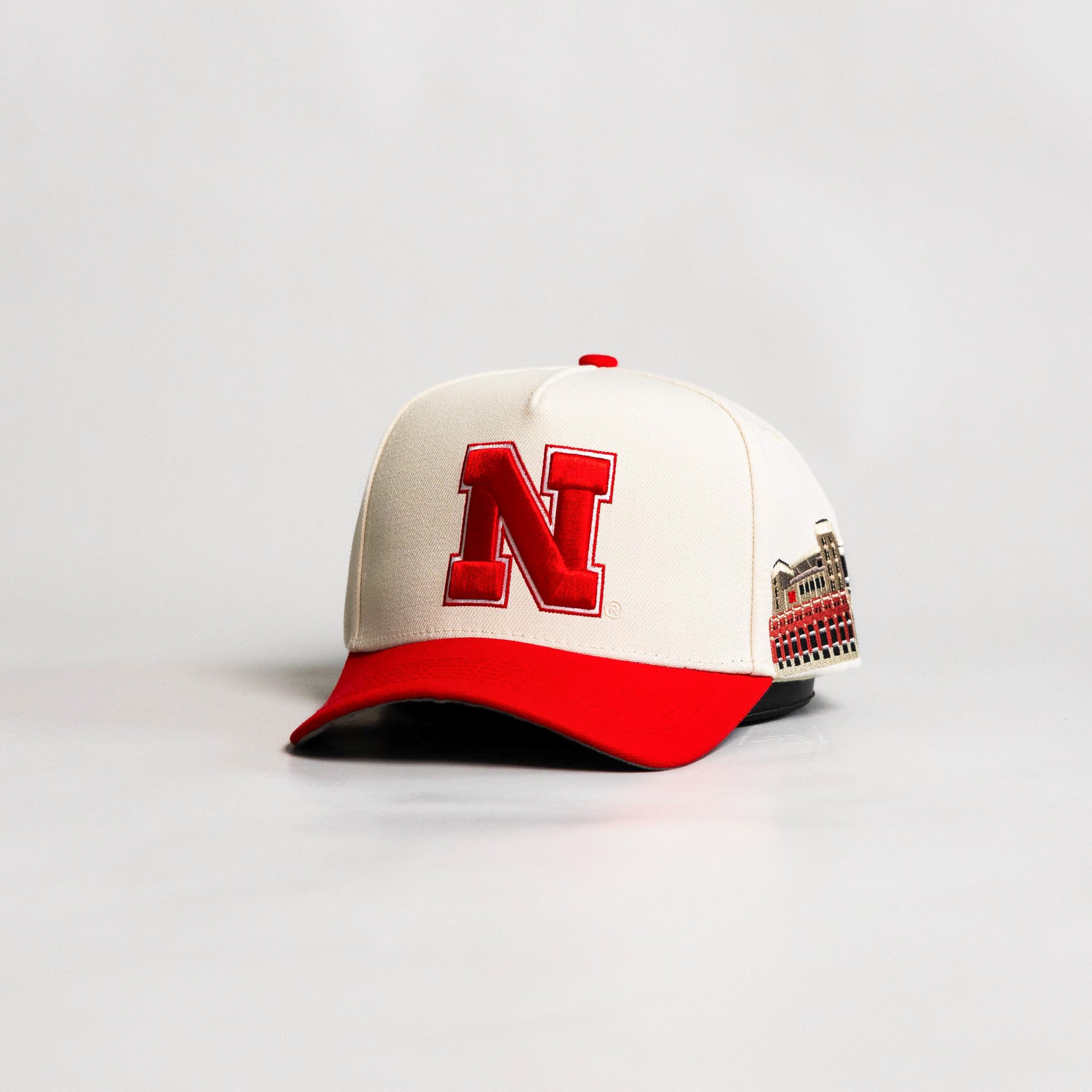 Wood n Grail Embroidered Stadium Hat in Cream, Curved Bill, Snapback - Nebraska Cornhuskers