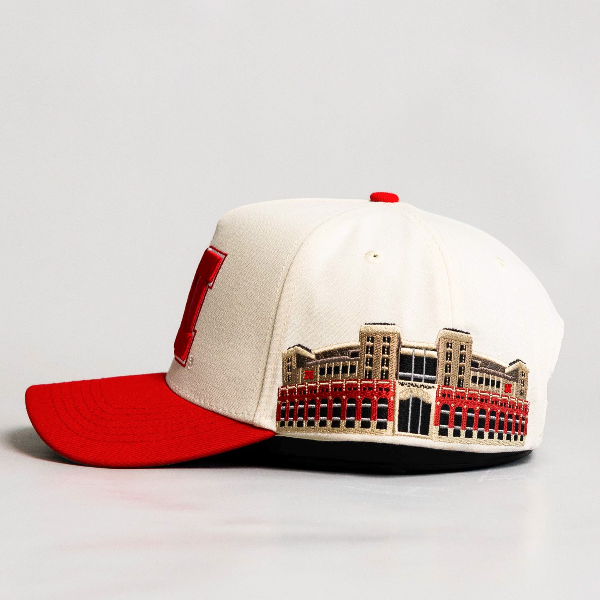 Wood n Grail Embroidered Stadium Hat in Cream, Curved Bill, Snapback - Nebraska Cornhuskers