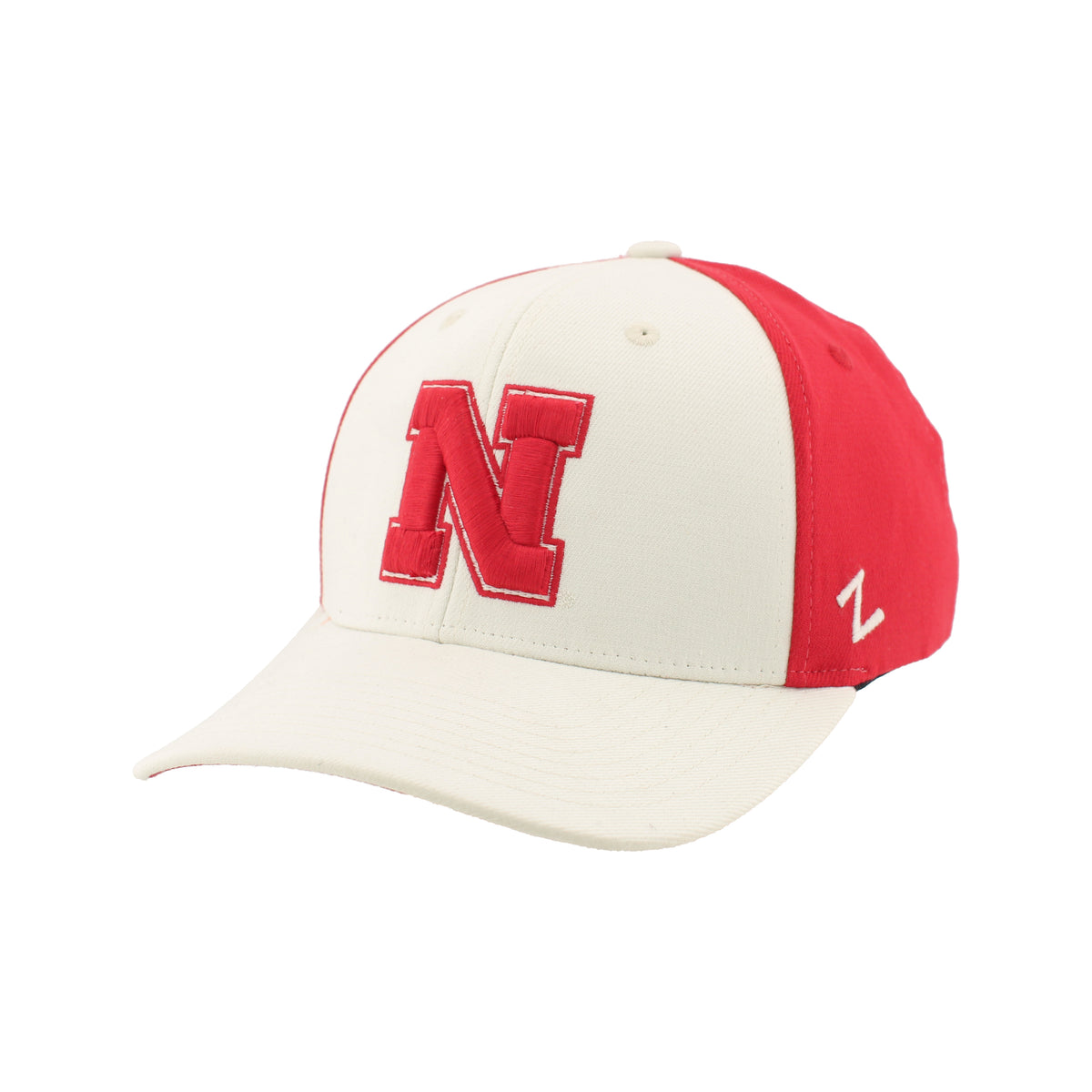 Nebraska ZH Hat in Ivory and Red, Curved Bill, Stretch-Fit - Nebraska Cornhuskers