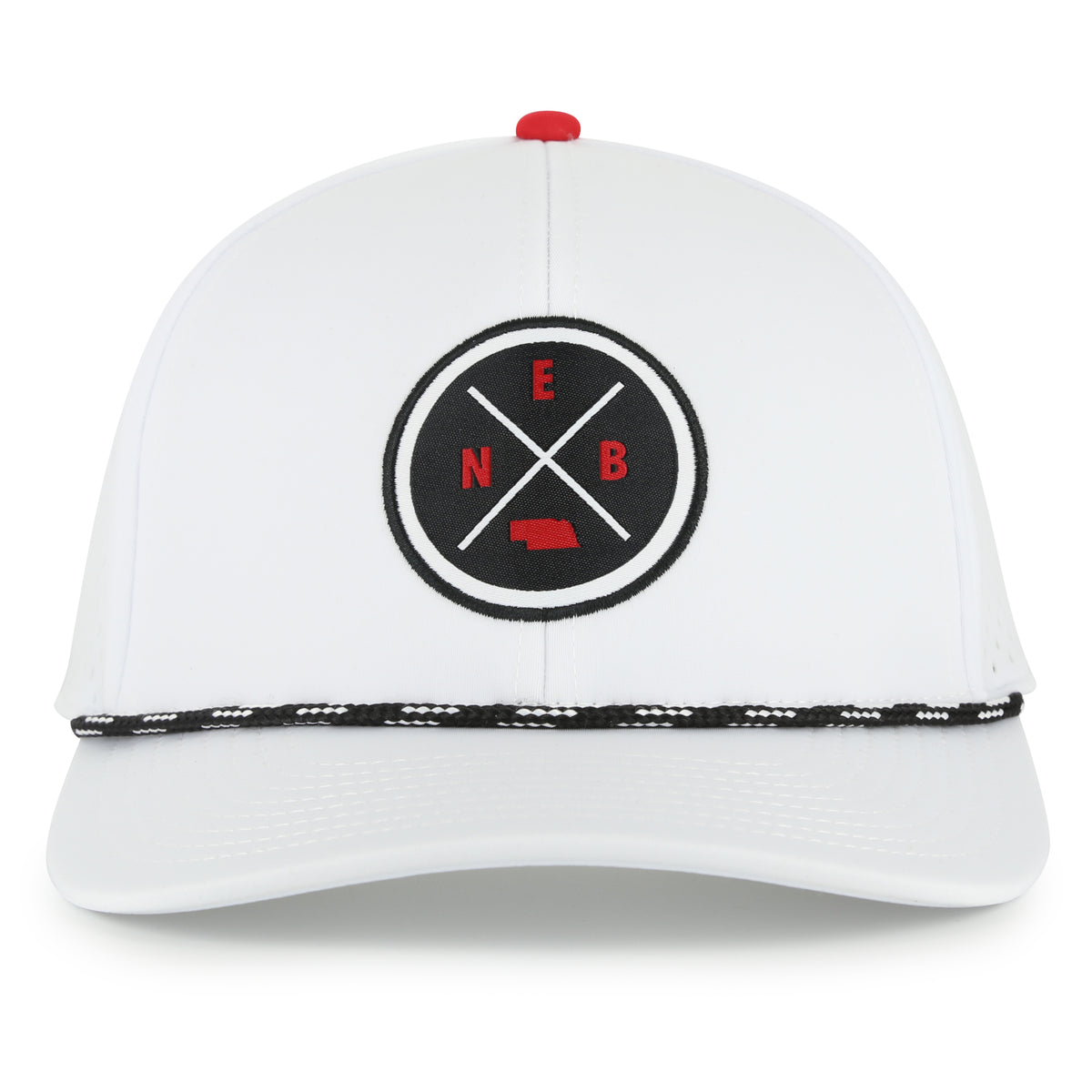 NeoCool Perforated 5-Panel NEB X White Rope Hat, Curved Bill, Snapback - Nebraska Cornhuskers