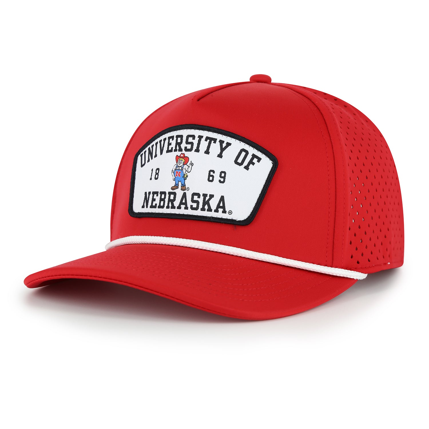 NeoCool Perforated 5-Panel Red Rope Hat, Curved Bill, Snapback - Nebraska Cornhuskers