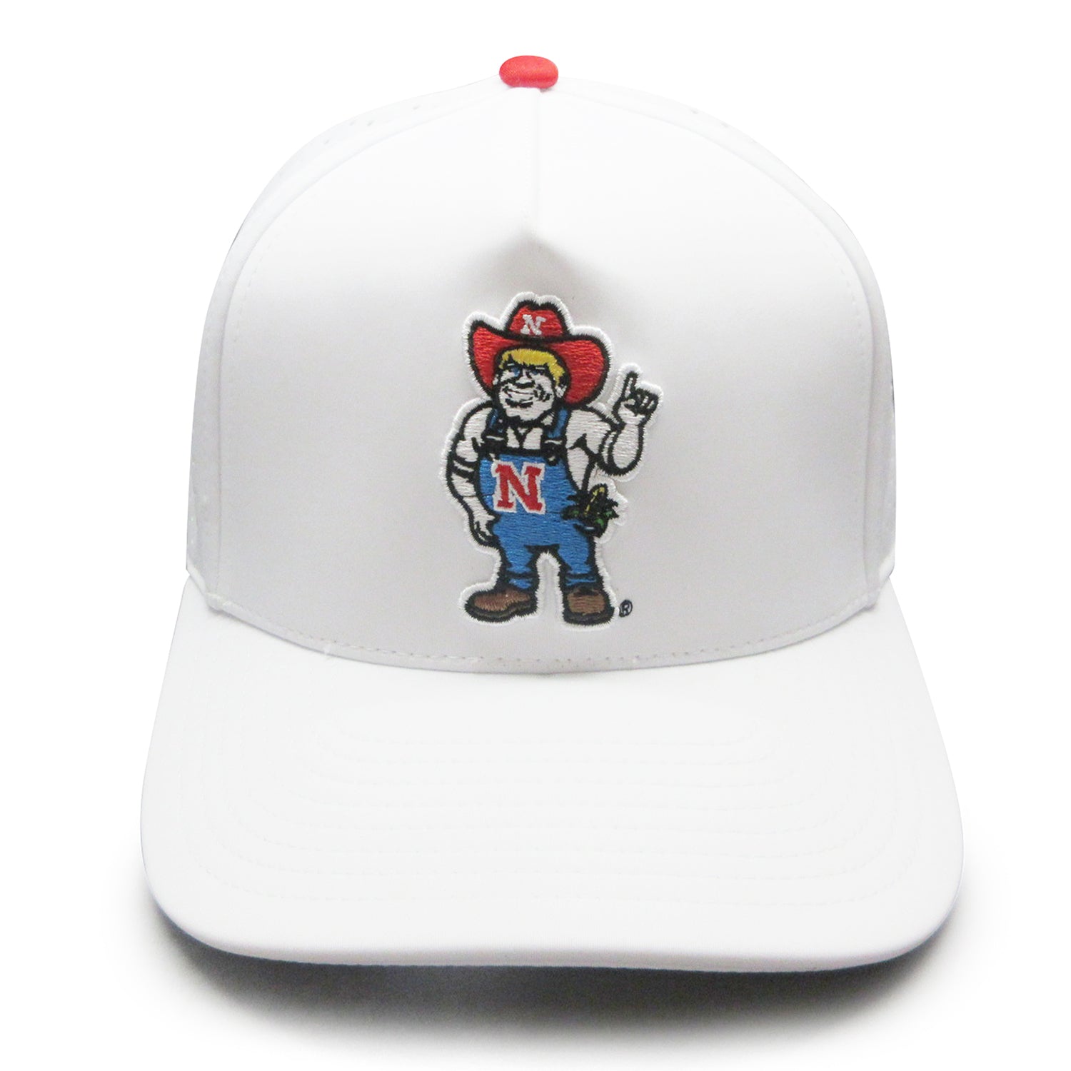 NeoCool Perforated 5-Panel White Herbie Hat, Curved Bill, Snapback - Nebraska Cornhuskers