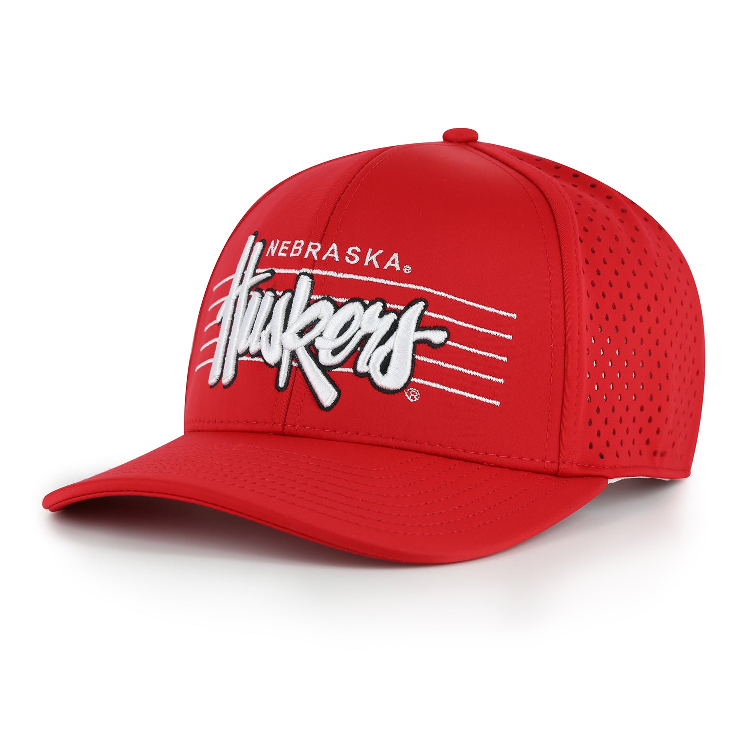 NeoCool Perforated 6-Panel Red Hat, Curved Bill, Snapback - Nebraska Cornhuskers