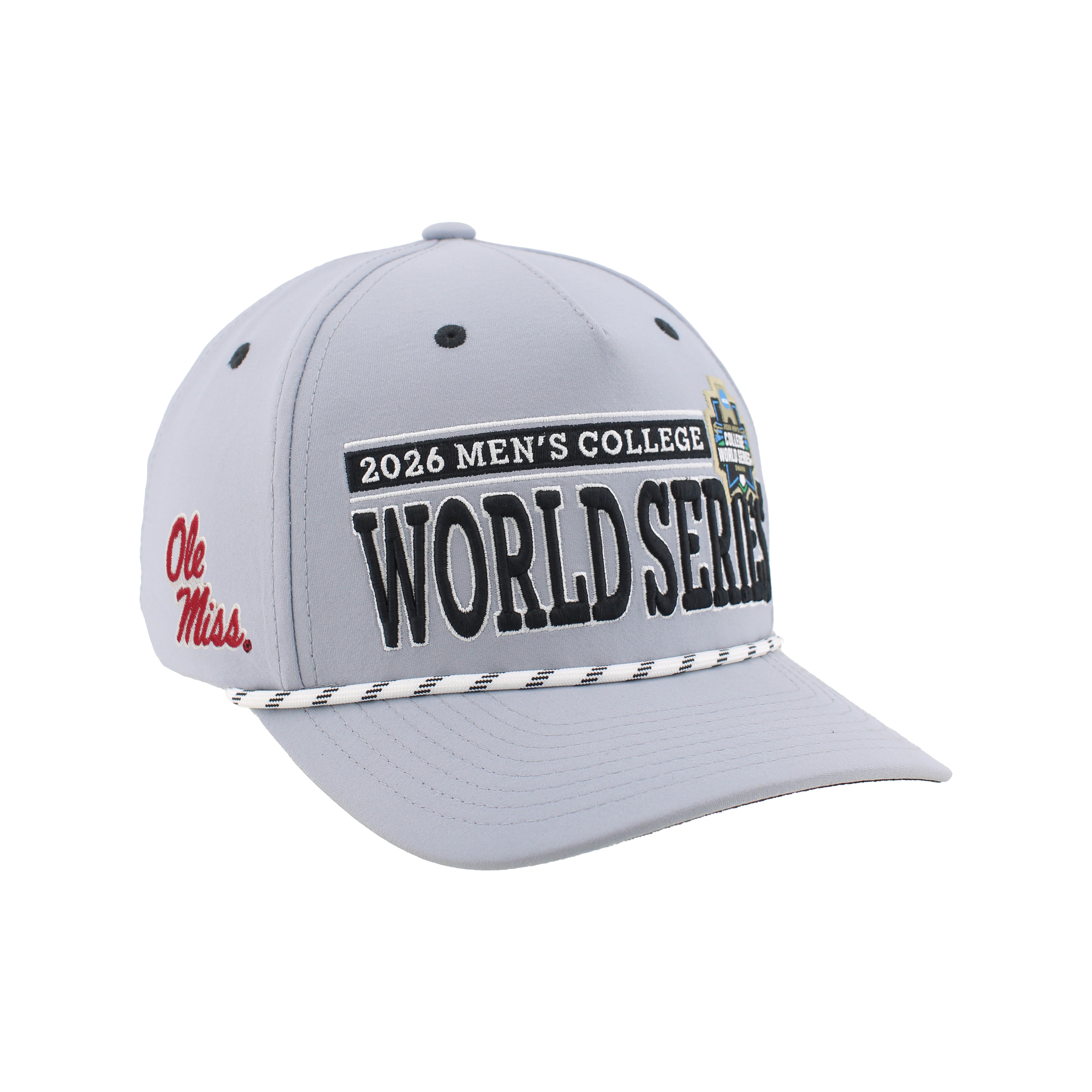Ole Miss 2026 CWS Grey Rope Hat, Curved Bill, Snapback - Nebraska Cornhuskers