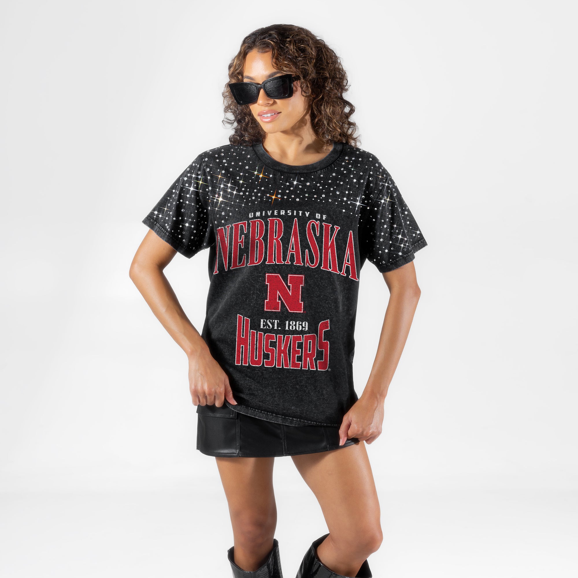 Rhinestone Grey Tee Gameday Couture - Nebraska Cornhuskers