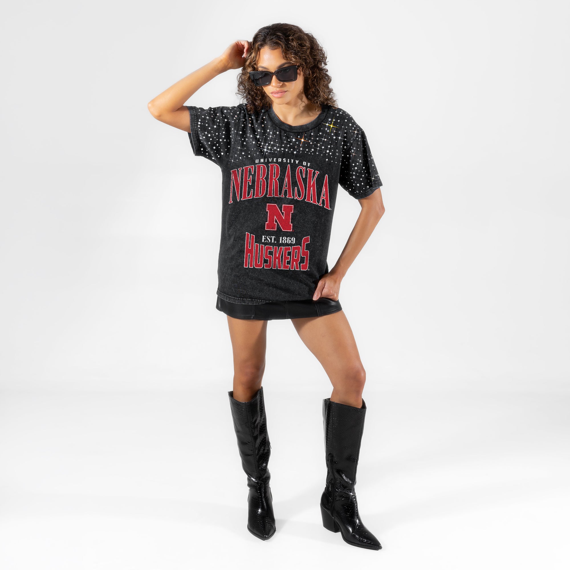 Rhinestone Grey Tee Gameday Couture - Nebraska Cornhuskers