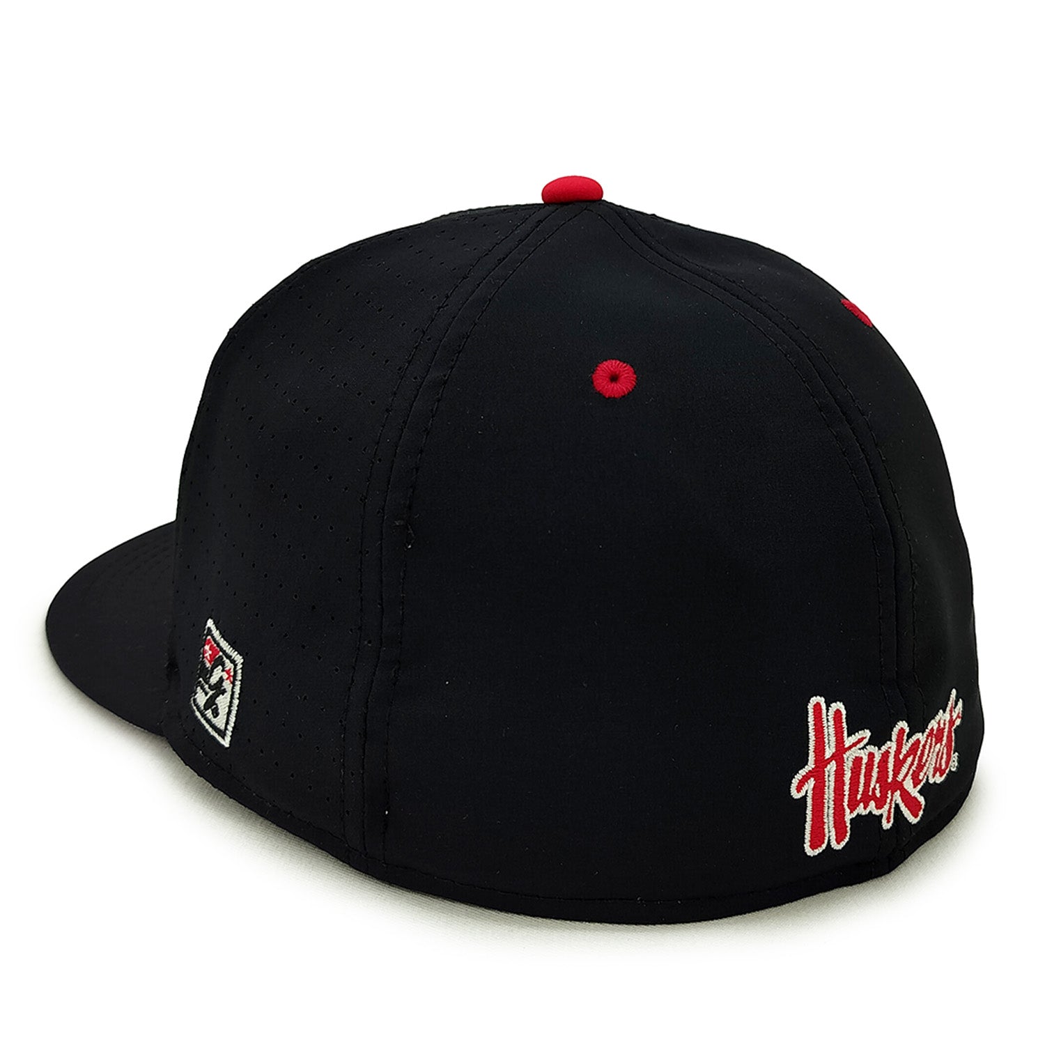 Perforated Gamechanger in American Black Fitted Hat, Flat Bill, Fitted - Nebraska Cornhuskers