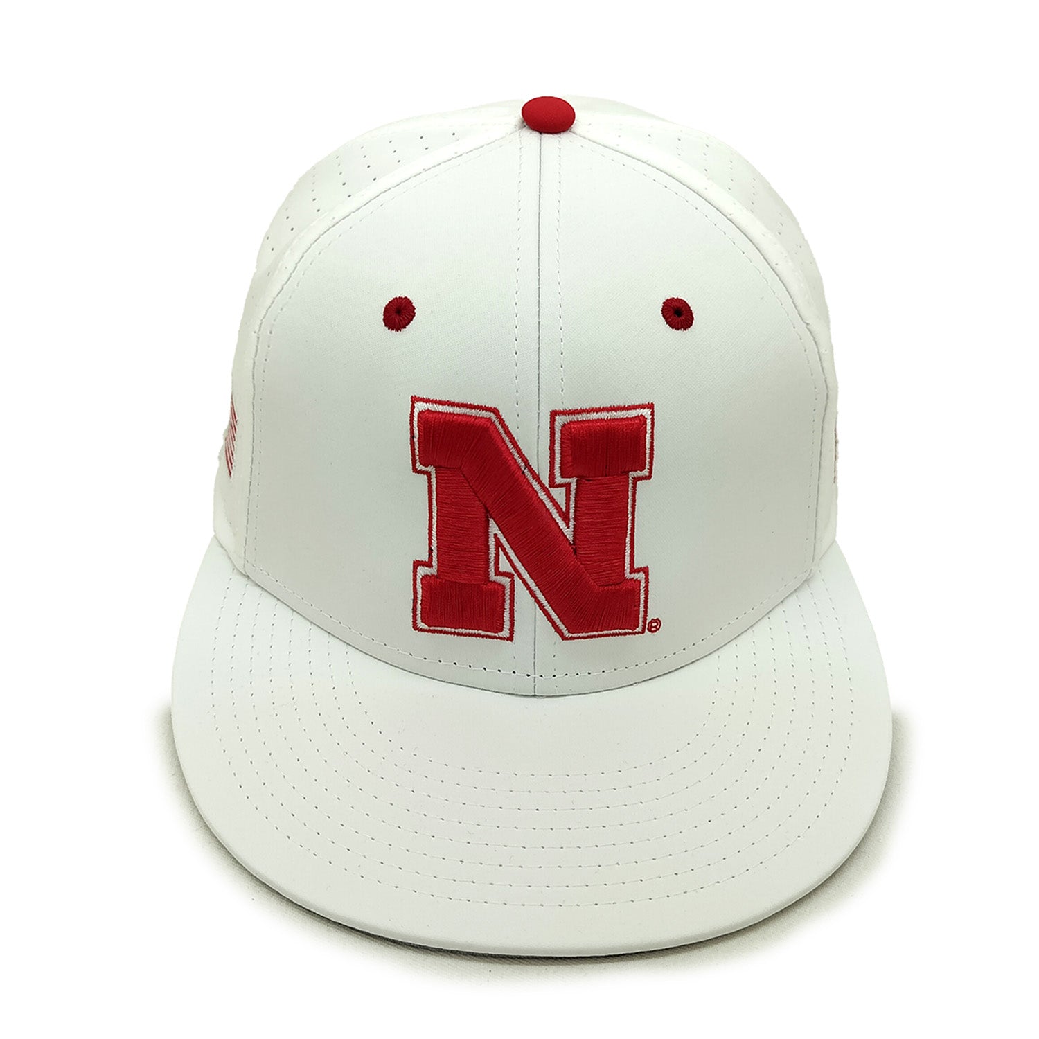 Perforated Gamechanger in American White Fitted Hat, Flat Bill, Fitted - Nebraska Cornhuskers