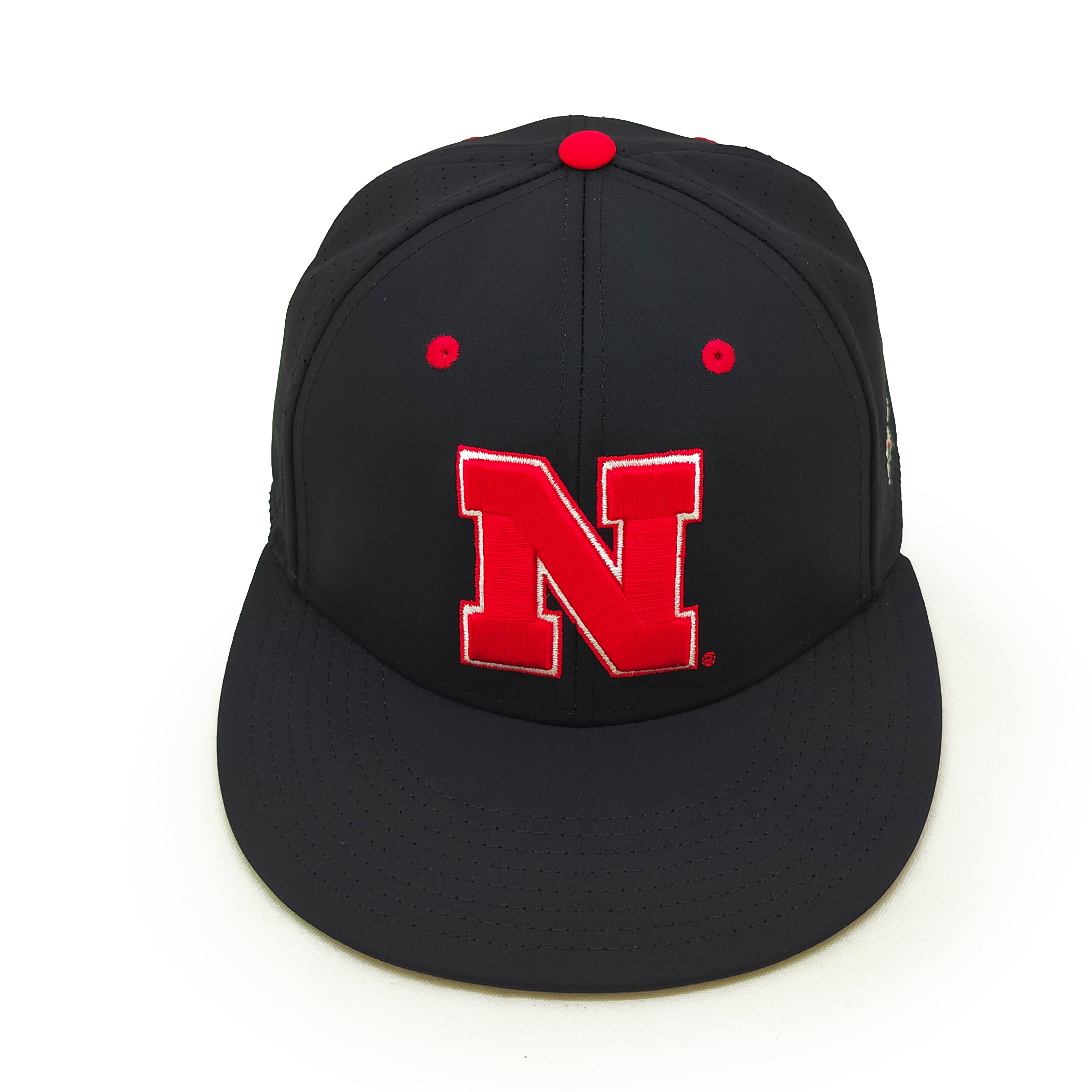 Perforated Gamechanger with Herbie in Black Stretch-Fit Hat, Flat Bill, Fitted - Nebraska Cornhuskers