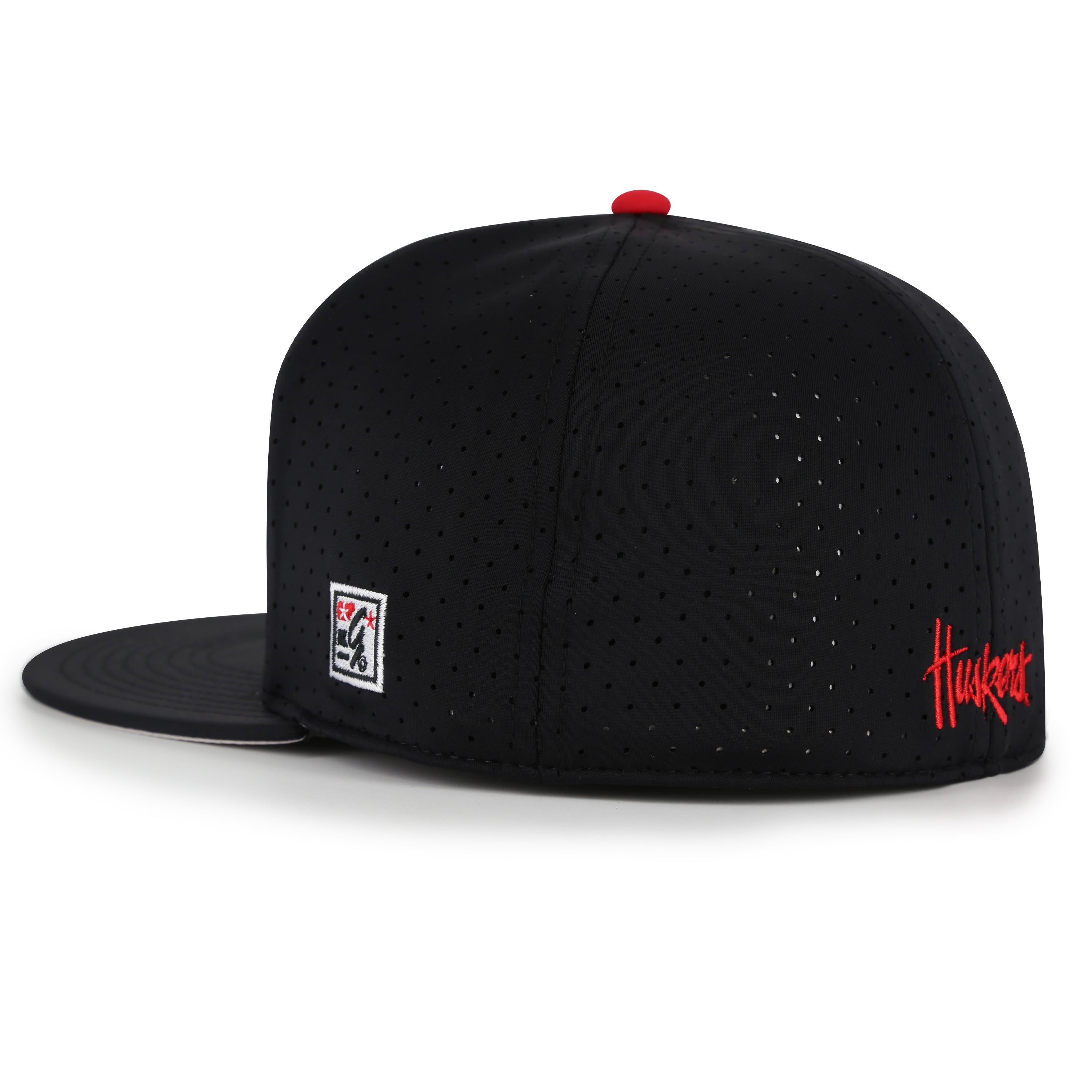Perforated Perfect Game Herbie in Black Fitted Hat, Flat Bill, Fitted - Nebraska Cornhuskers