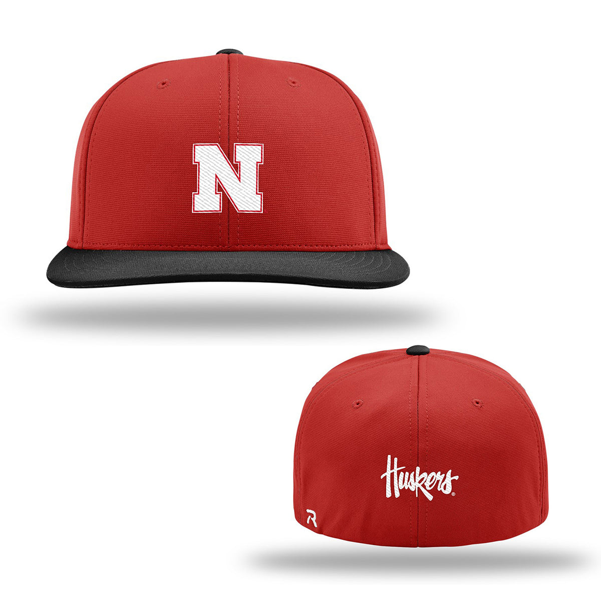 Pulse R-Flex Red and Black Iron N Script Huskers, Fitted, Flat Bill - Nebraska Cornhuskers