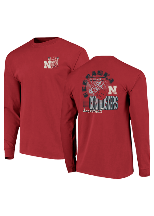 Red Basketball Hoop Cornhuskers Comfort Colors Long Sleeve Tee - Nebra