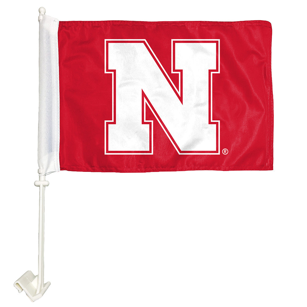 Red Block N - Car Flag Double Sided Silk Screened 11in x 16in Nebraska Cornhuskers