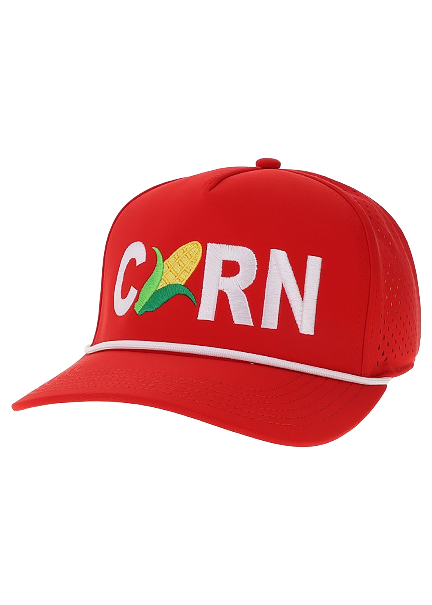 Red Hat with Stitched CORN and Icon, Snapback, Curved Bill