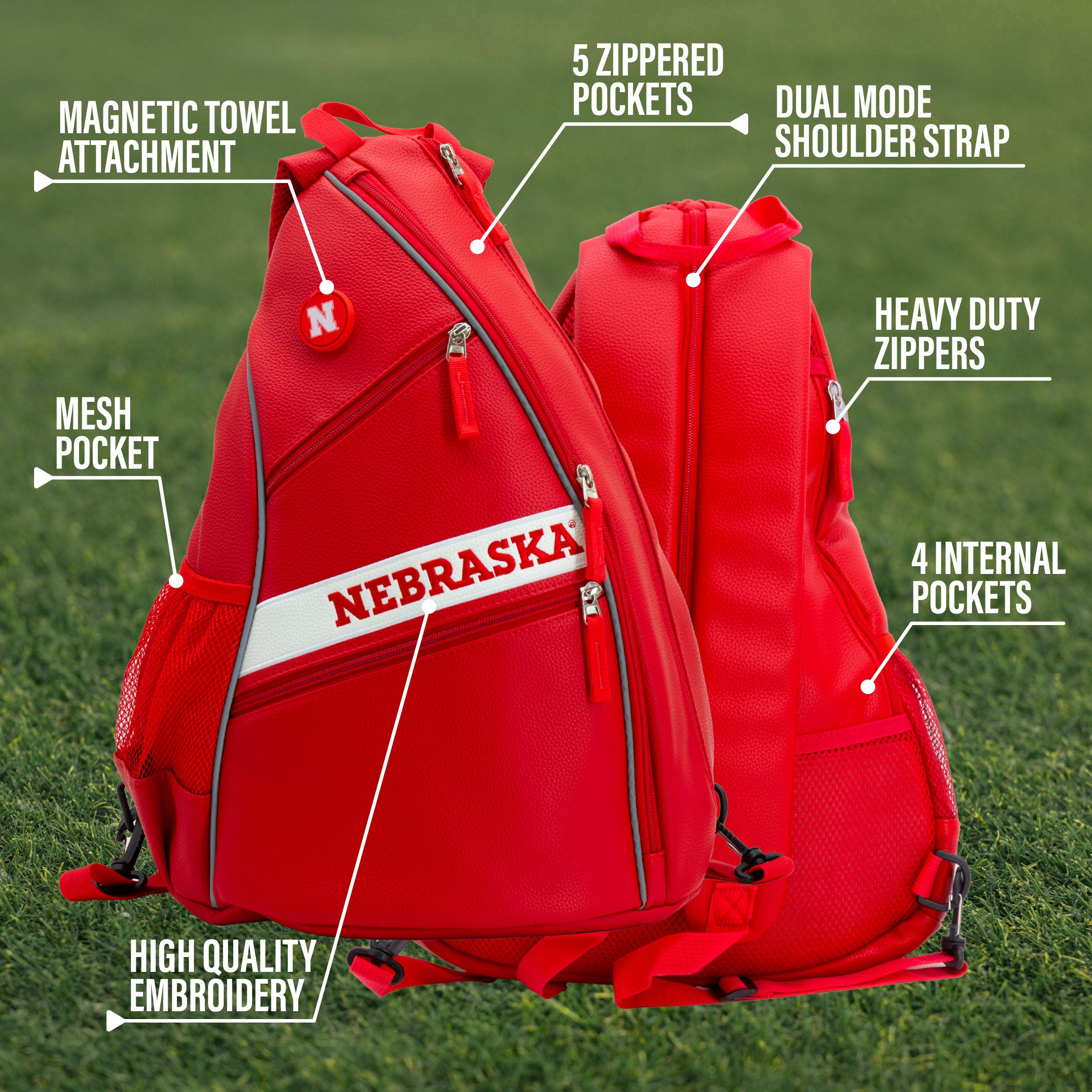 Red Leather Back Pack Nebraska Stripe - Nebraska Cornhuskers