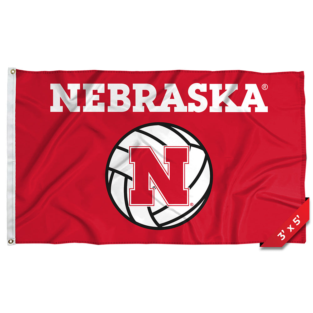 Red N Volleyball - Flag Single Sided Silk Screened 3ft x 5ft Grommet Nebraska Cornhuskers