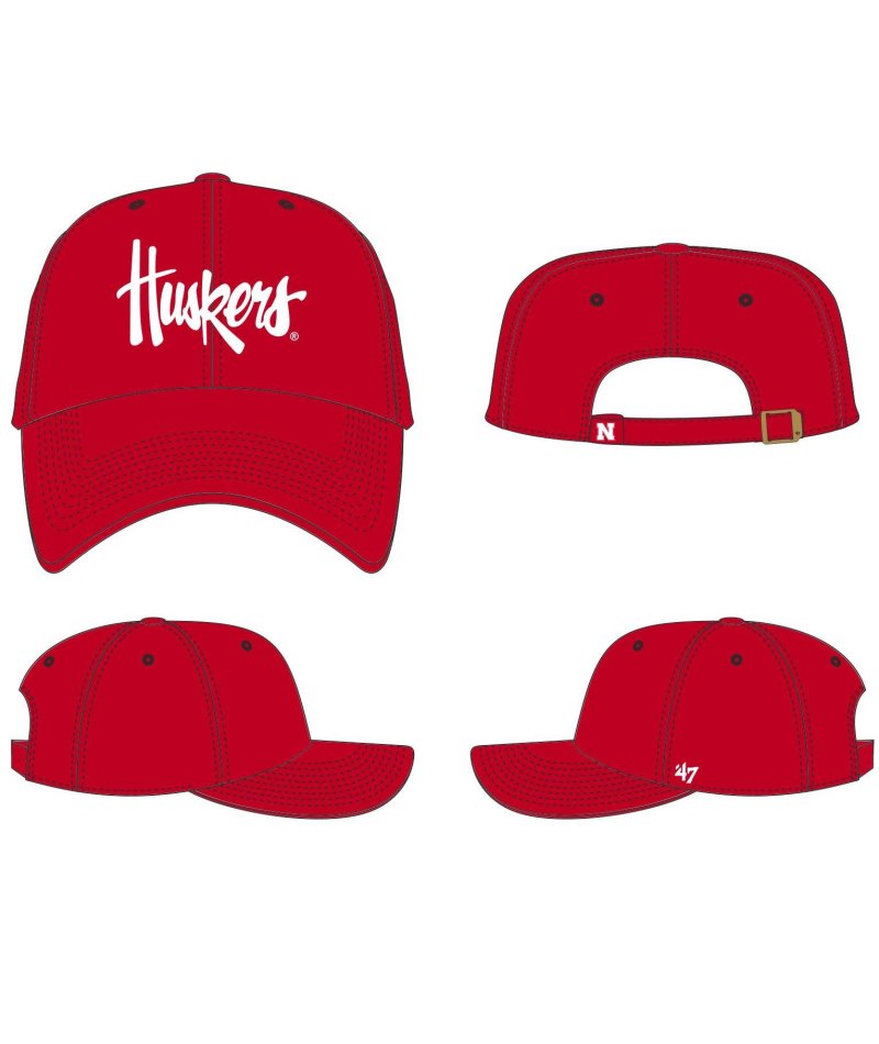Red Script '47 Clean Up Hat, Curved Bill, Strapback - Nebraska Cornhuskers