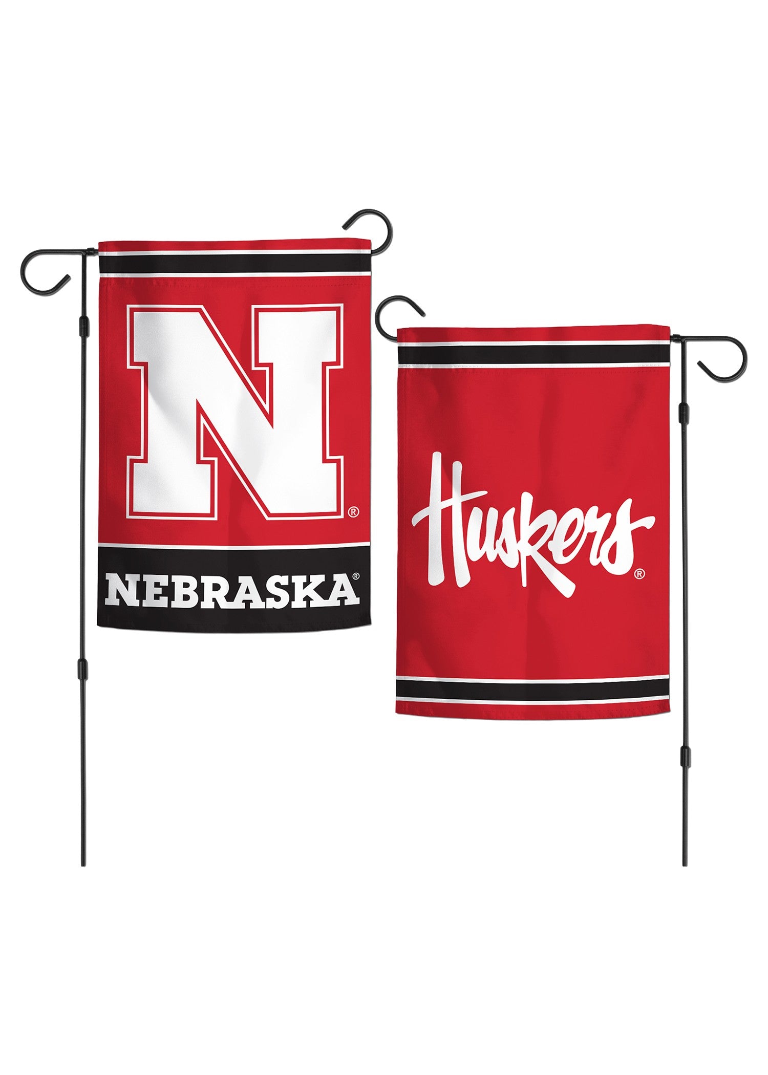 Red Script Huskers Block N - Garden Flags Double Sided Silk Screened 12.5in x 18in Nebraska Cornhuskers