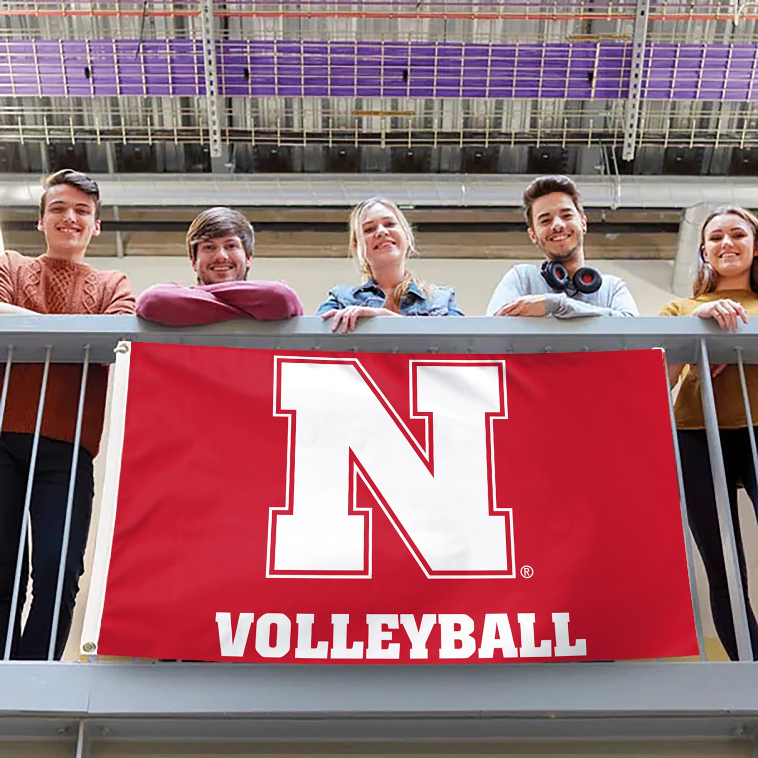 Red Volleyball - Deluxe Flag Single Sided Silk Screened 3ft x 5ft Nebraska Cornhuskers