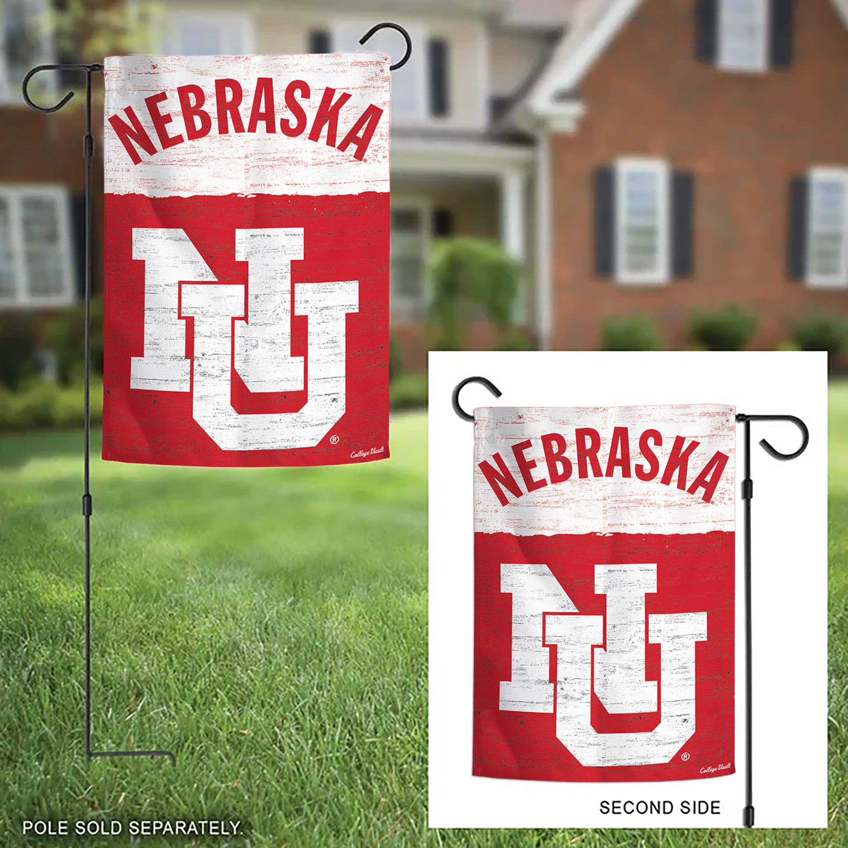 Red White Weathered NU - Garden Flags Double Sided Silk Screened 12.5in x 18in Nebraska Cornhuskers