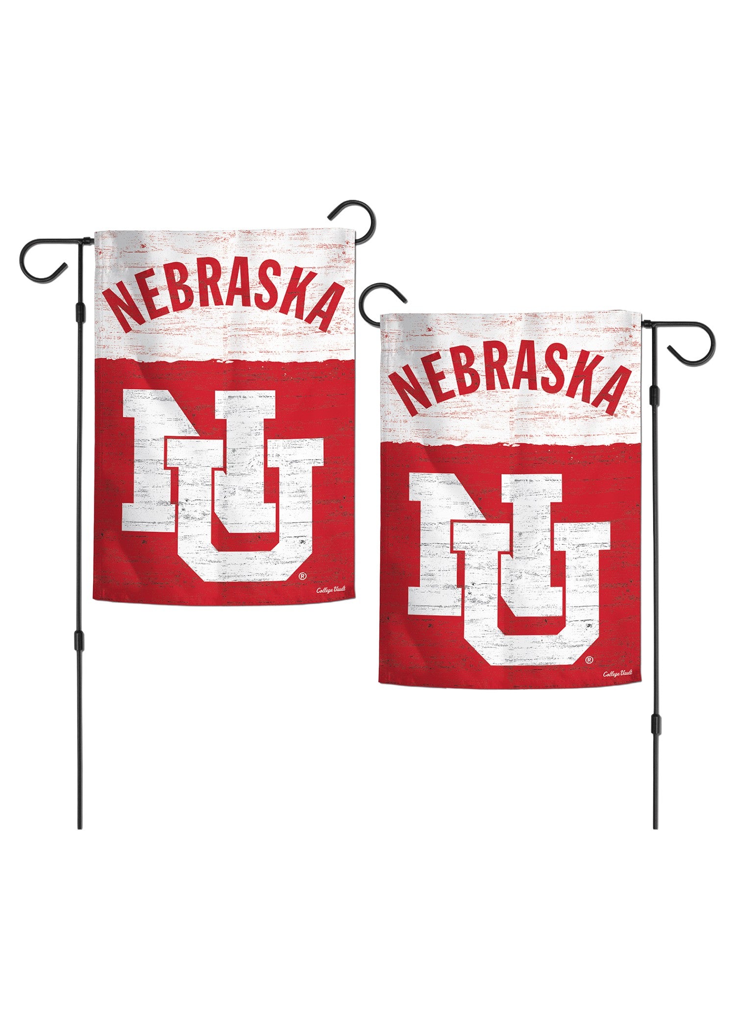Red White Weathered NU - Garden Flags Double Sided Silk Screened 12.5in x 18in Nebraska Cornhuskers