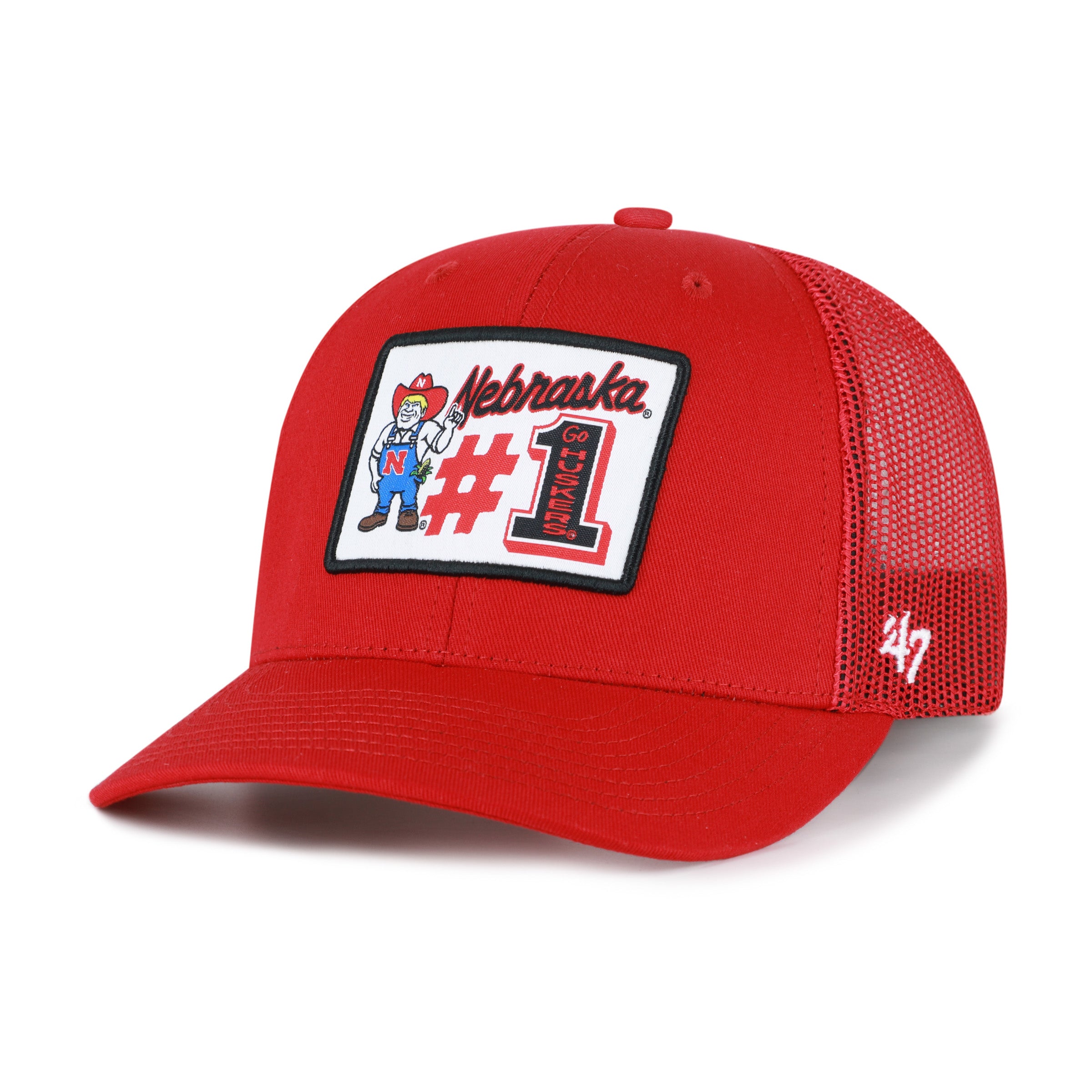 Red #1 Mascot Mania '47 Trucker Hat, Curved Bill, Snapback - Nebraska Cornhuskers