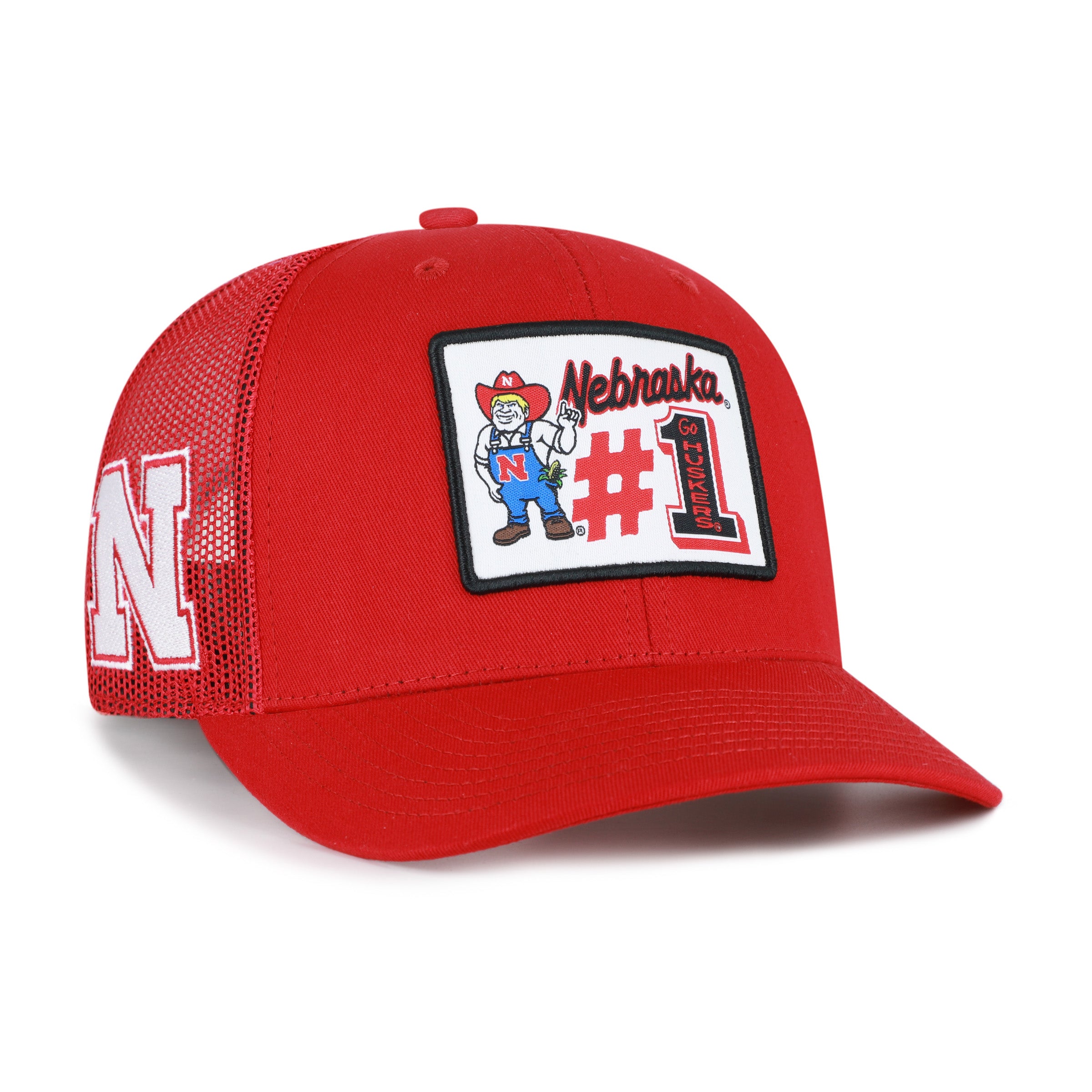 Red #1 Mascot Mania '47 Trucker Hat, Curved Bill, Snapback - Nebraska Cornhuskers