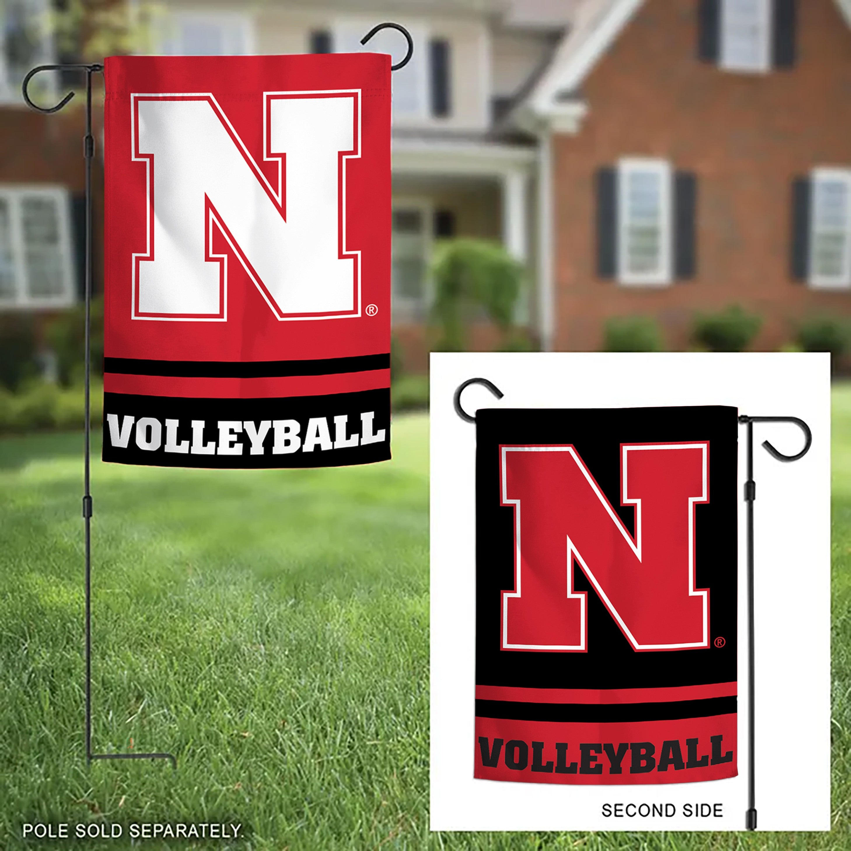 Red and Black Volleyball - Garden Flags Double Sided Silk Screened 12.5in x 18in Nebraska Cornhuskers