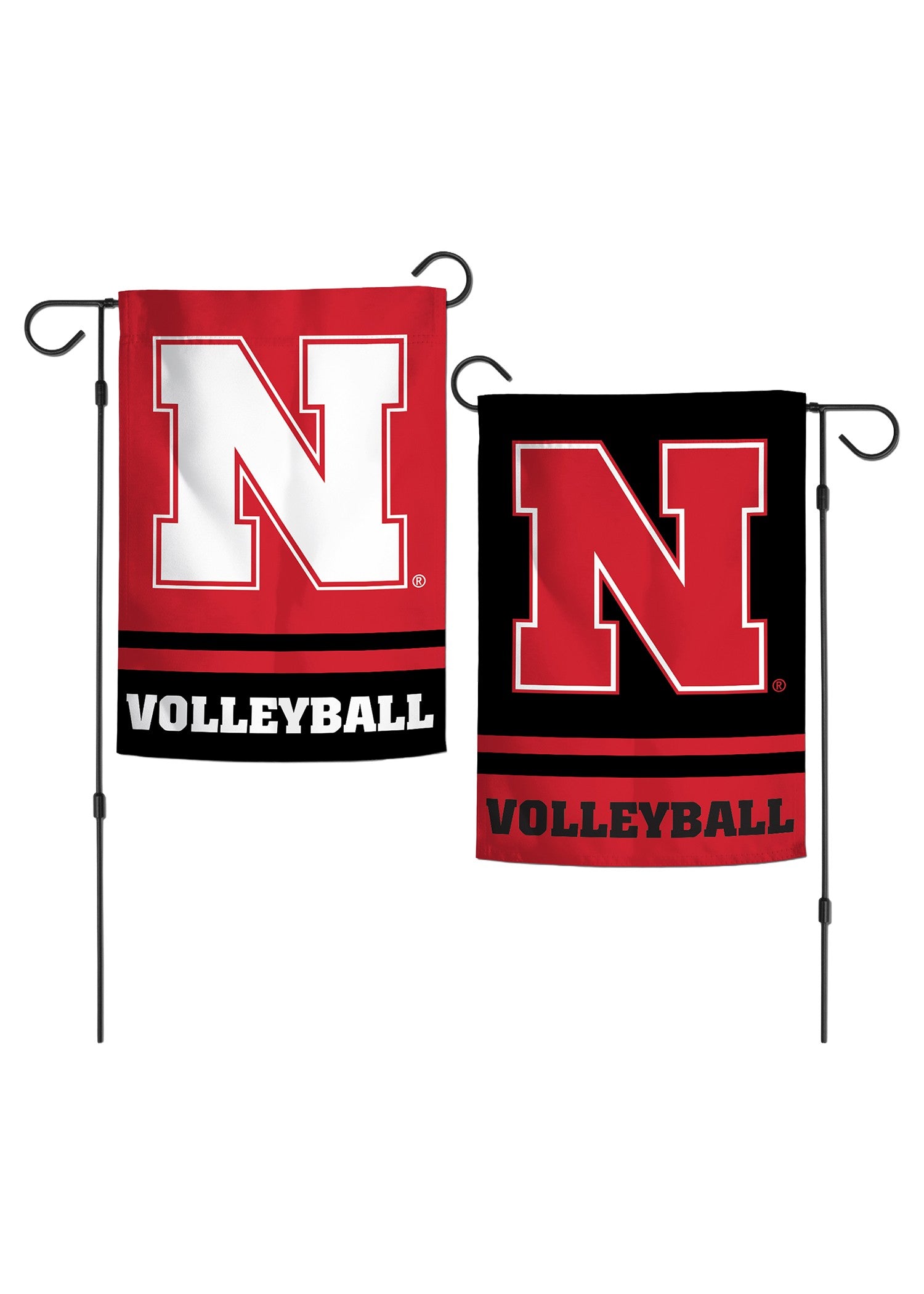 Red and Black Volleyball - Garden Flags Double Sided Silk Screened 12.5in x 18in Nebraska Cornhuskers