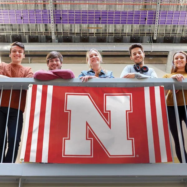 Red and White Block N Striped - Deluxe Flag Single Sided Silk Screened 3ft x 5ft Nebraska Cornhuskers