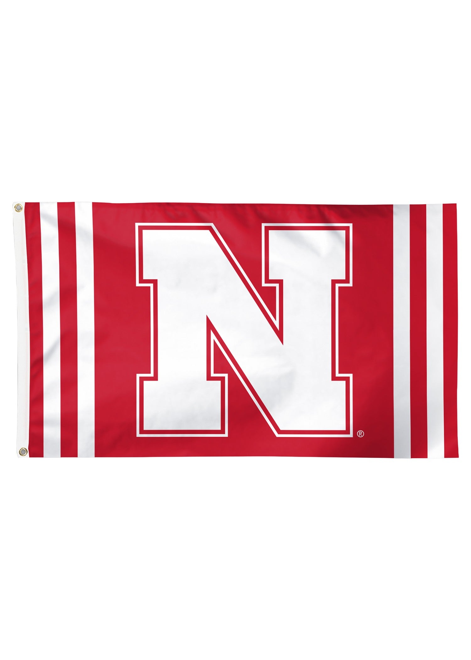 Red and White Block N Striped - Deluxe Flag Single Sided Silk Screened 3ft x 5ft Nebraska Cornhuskers