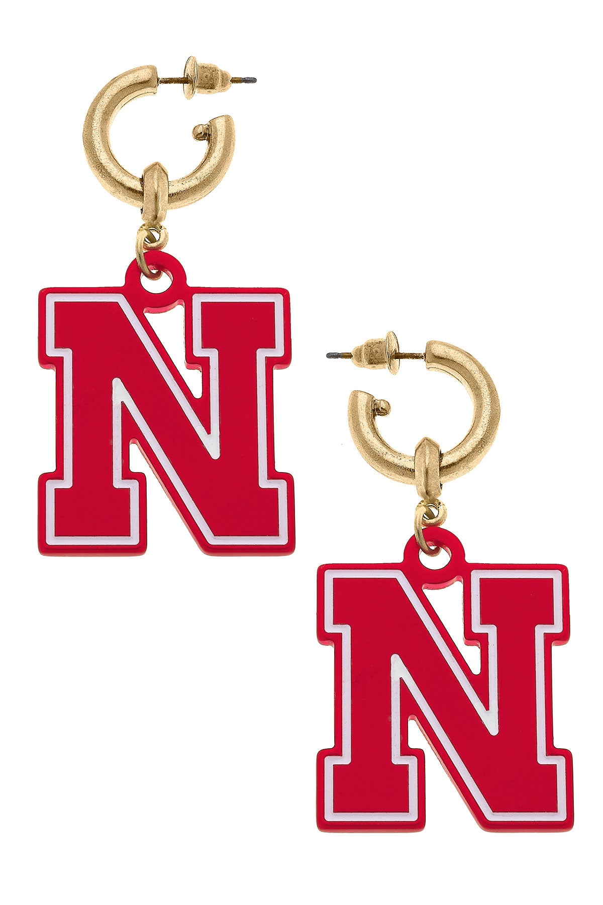 Resin N Drop Hoop Earrings in Red - Nebraska Cornhuskers