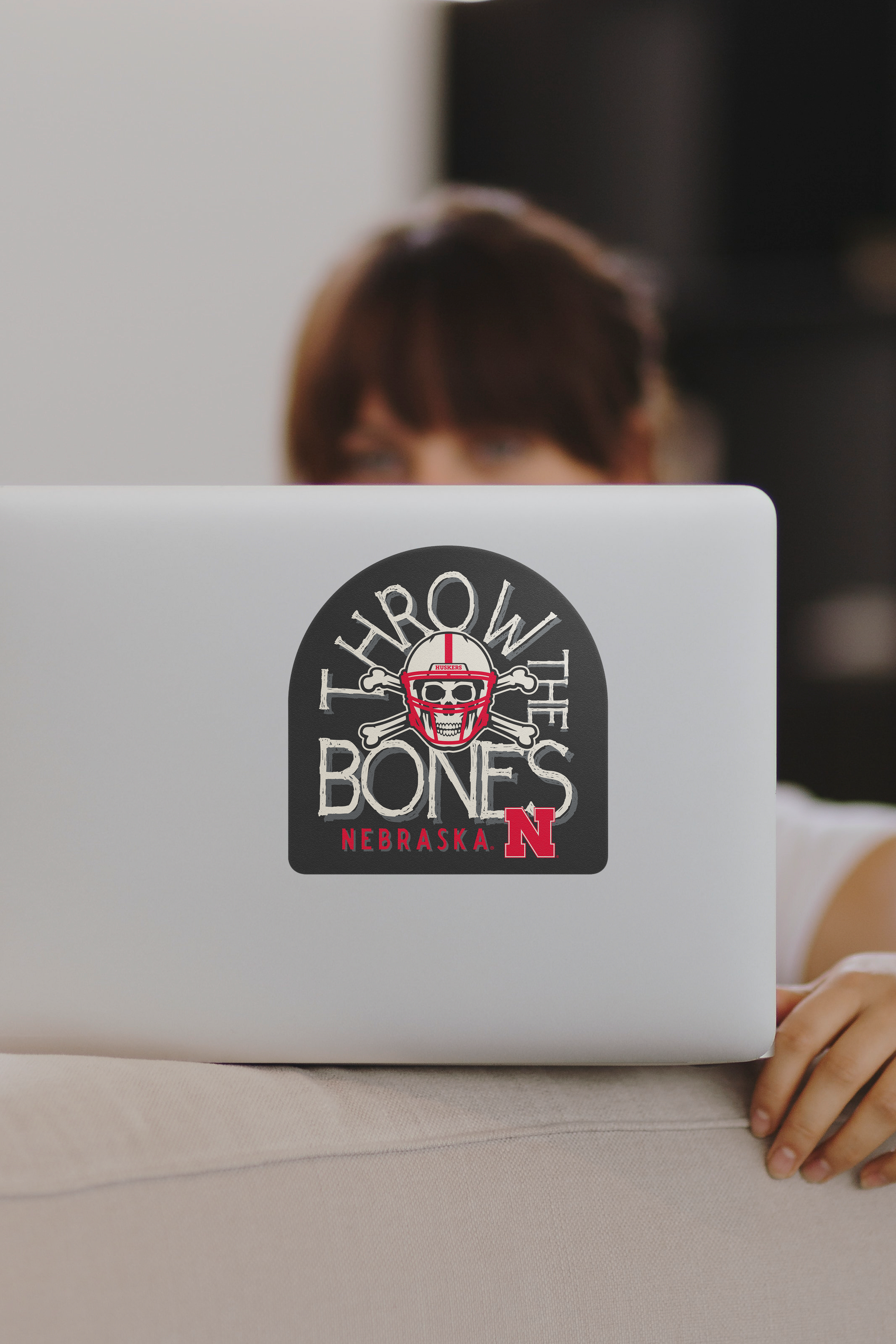 Rugged Throw the Bones Arch Sticker - Large - Nebraska Cornhuskers