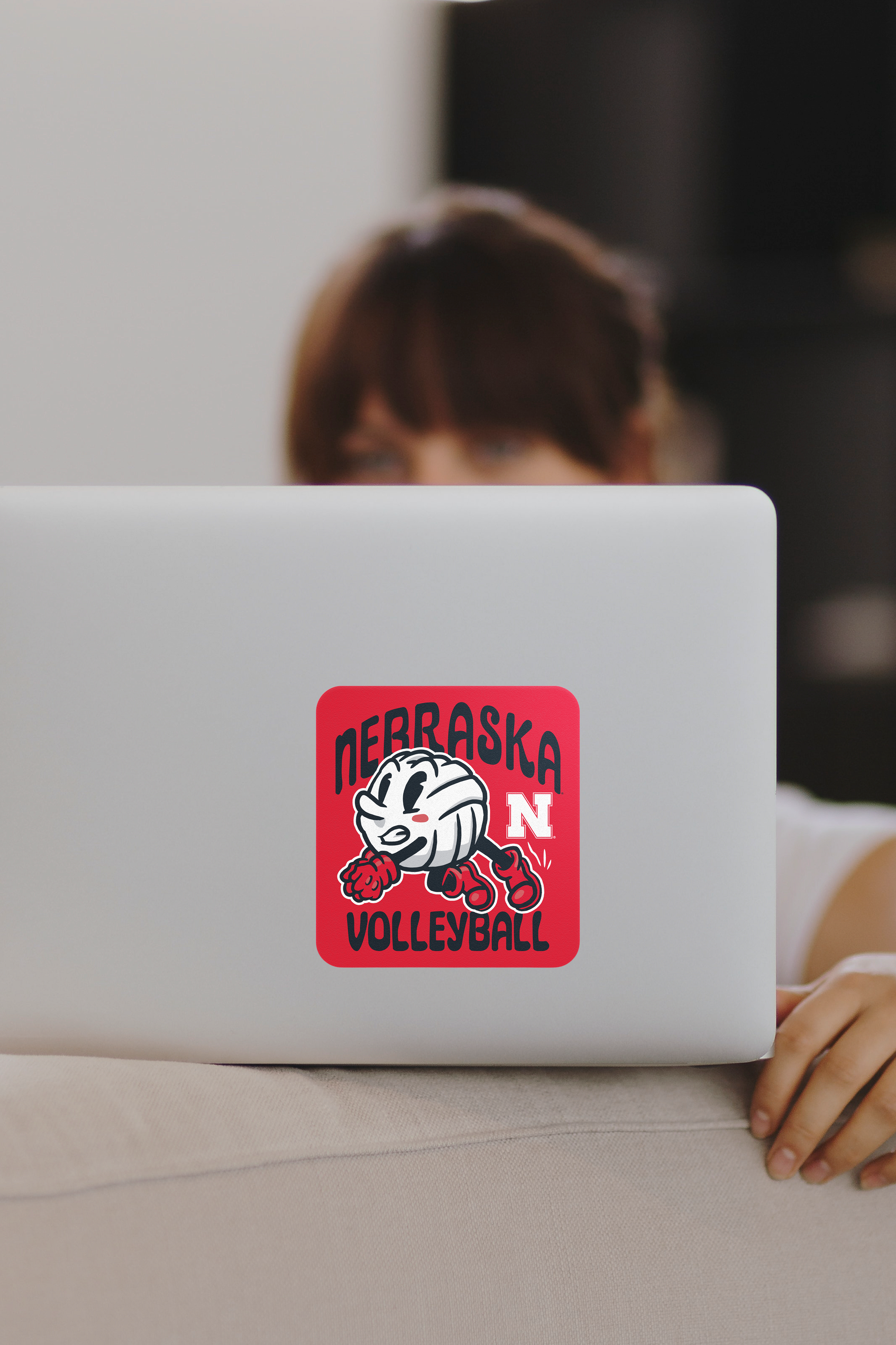 Rugged Volleyball Dive for the Ball Sticker - Medium - Nebraska Cornhuskers