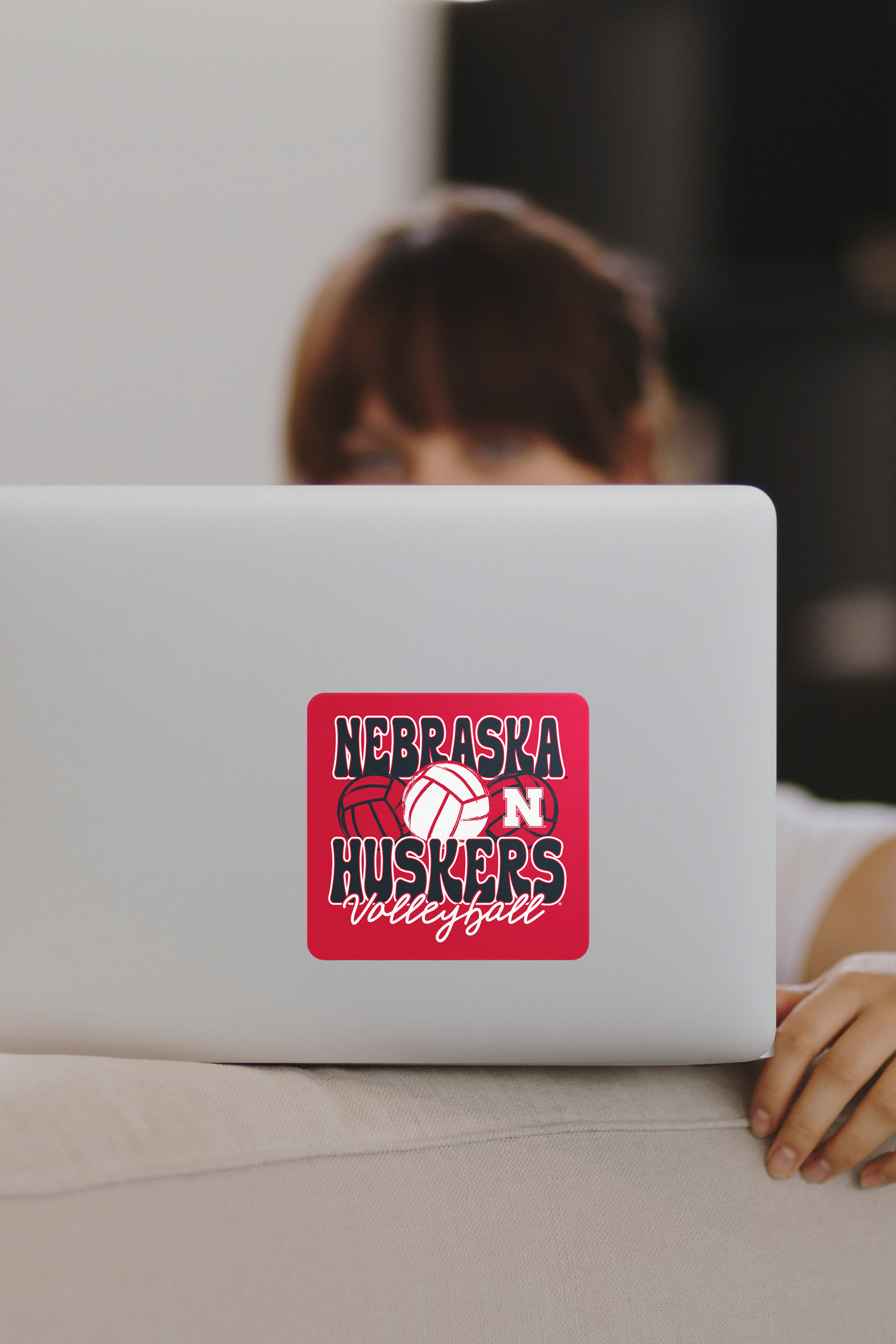 Rugged Volleyball Groovy Sticker - Medium - Nebraska Cornhuskers
