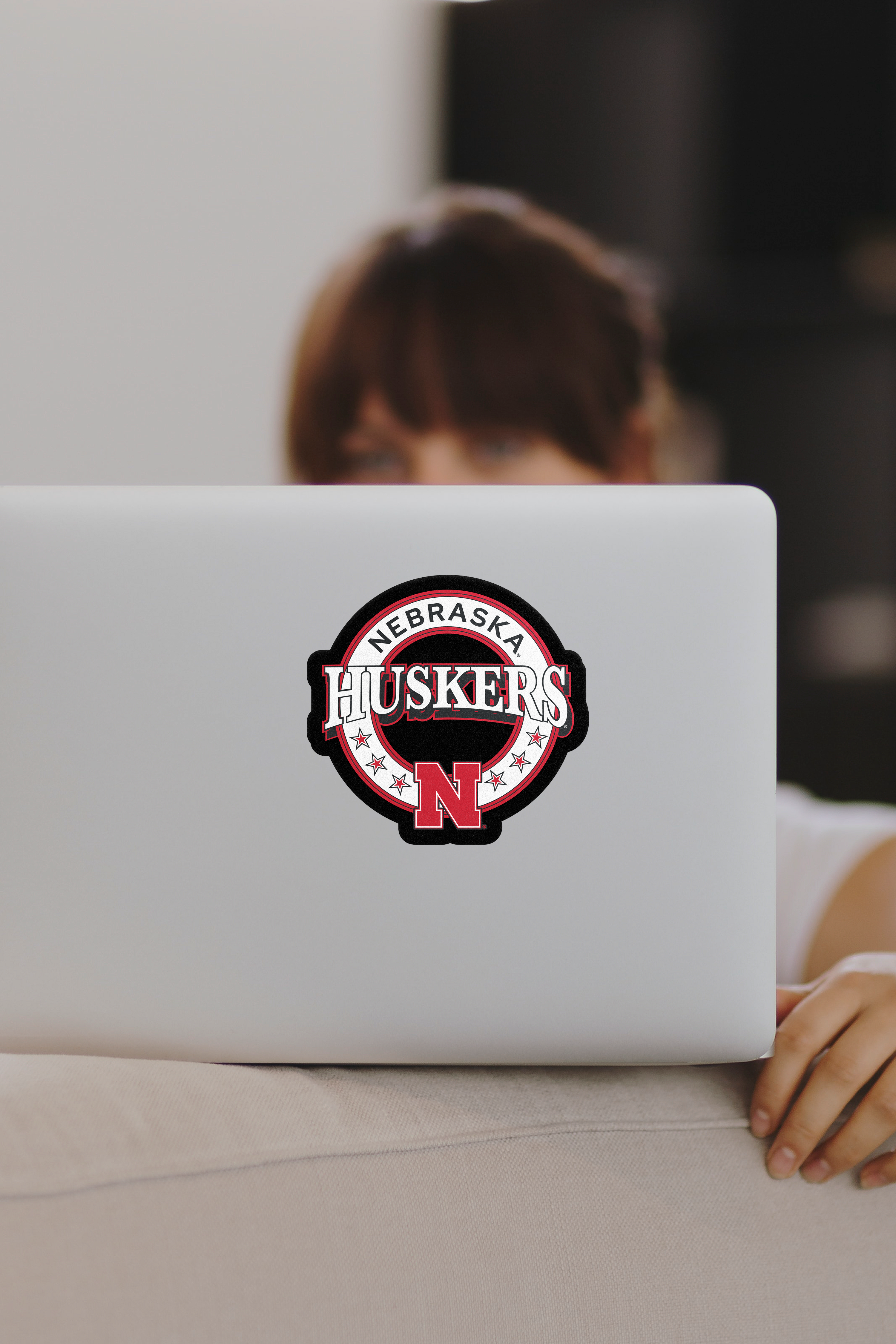 Rugged Black Stars Tactical Sticker - Medium - Nebraska Cornhuskers