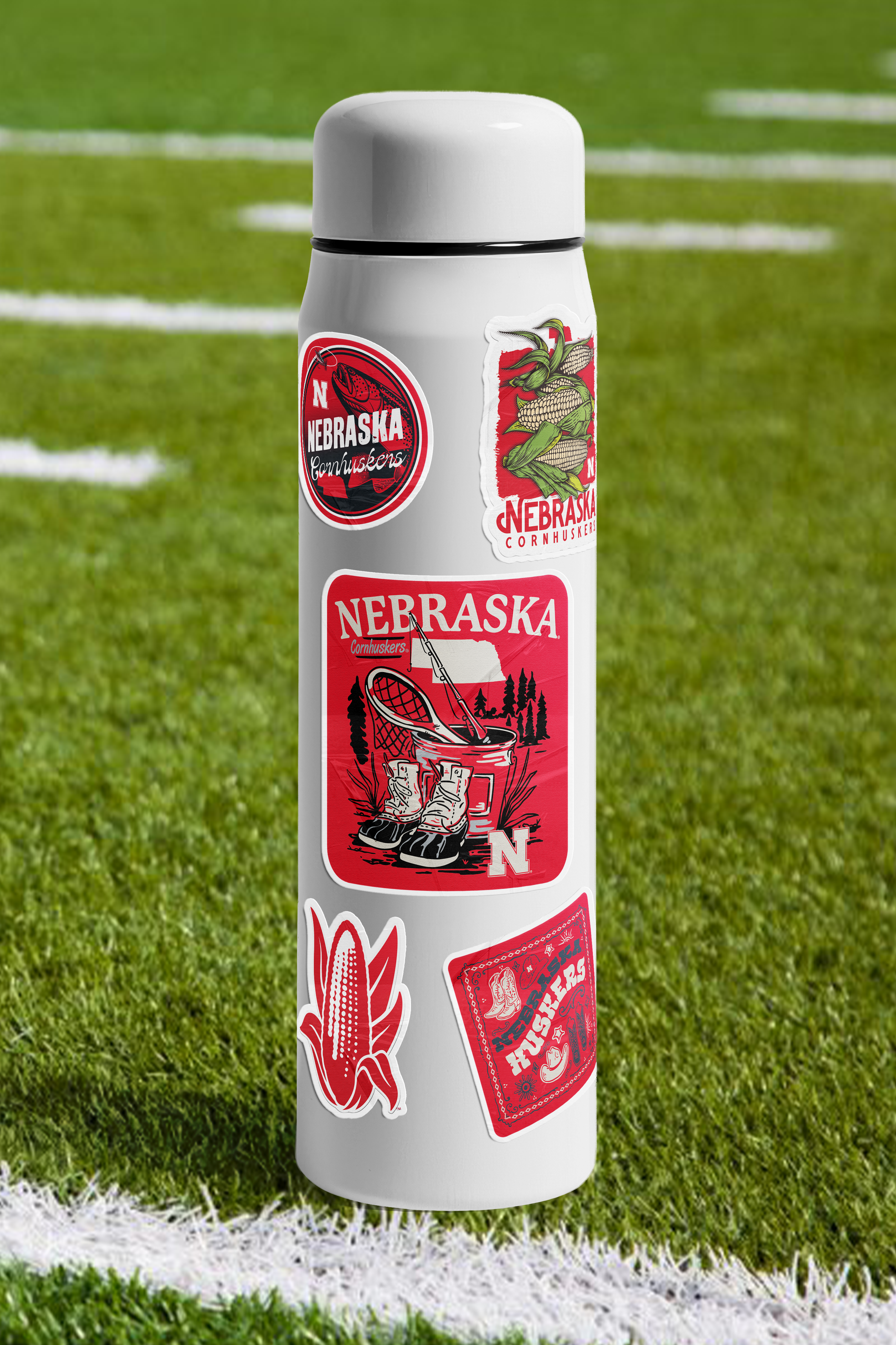 Rugged Fishing Net Sticker - Large - Nebraska Cornhuskers
