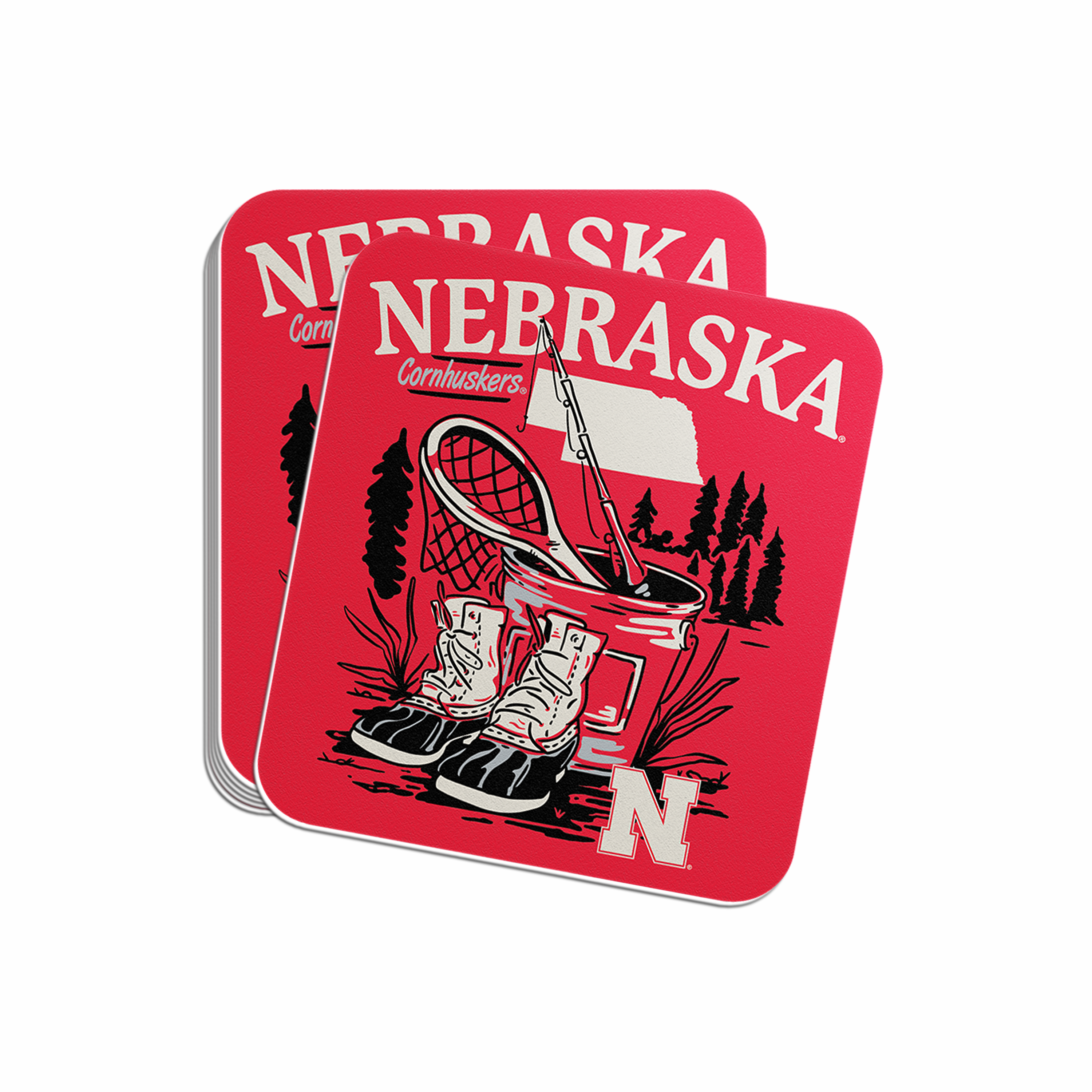 Rugged Fishing Net Sticker - Medium - Nebraska Cornhuskers