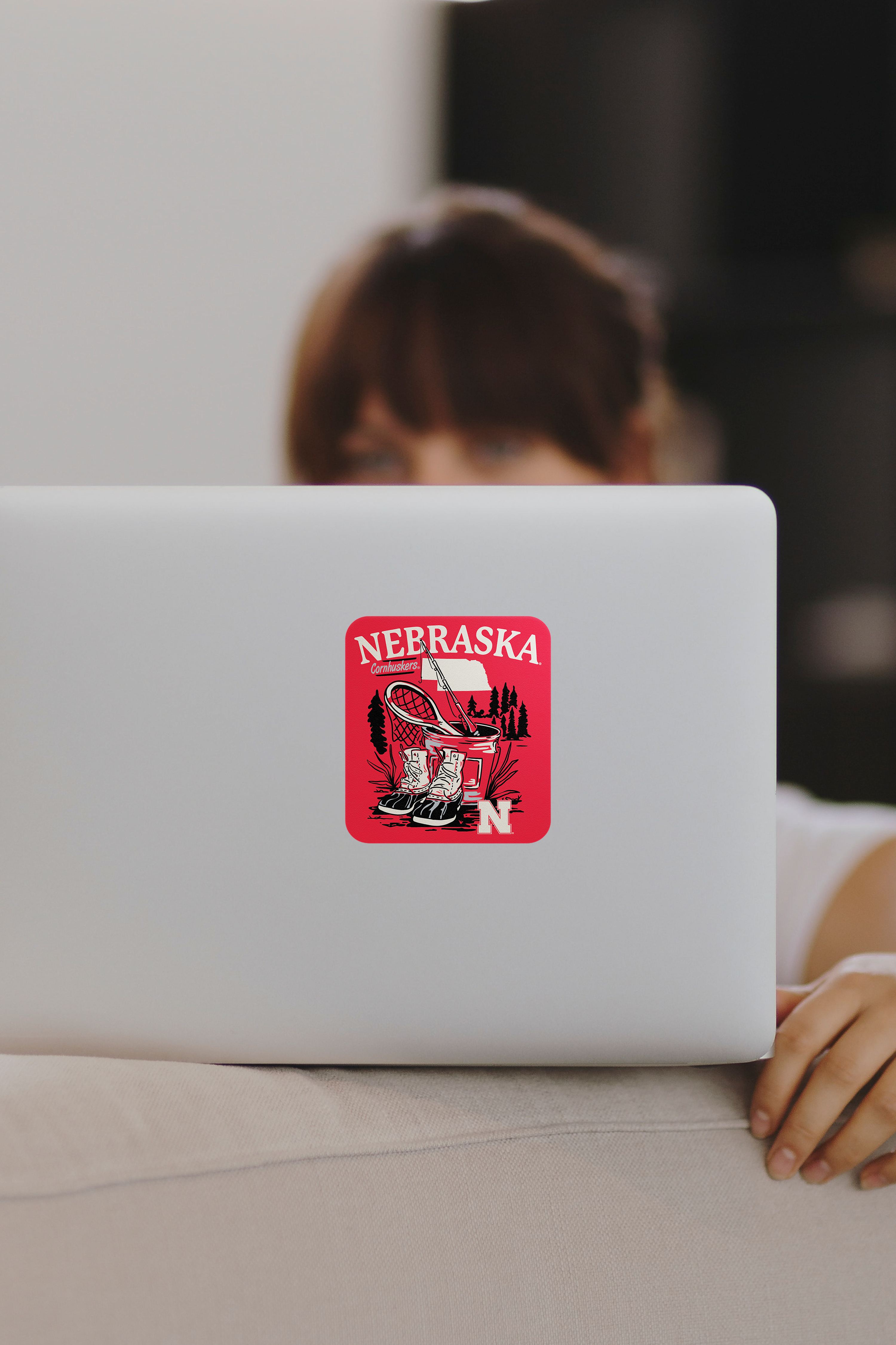 Rugged Fishing Net Sticker - Medium - Nebraska Cornhuskers