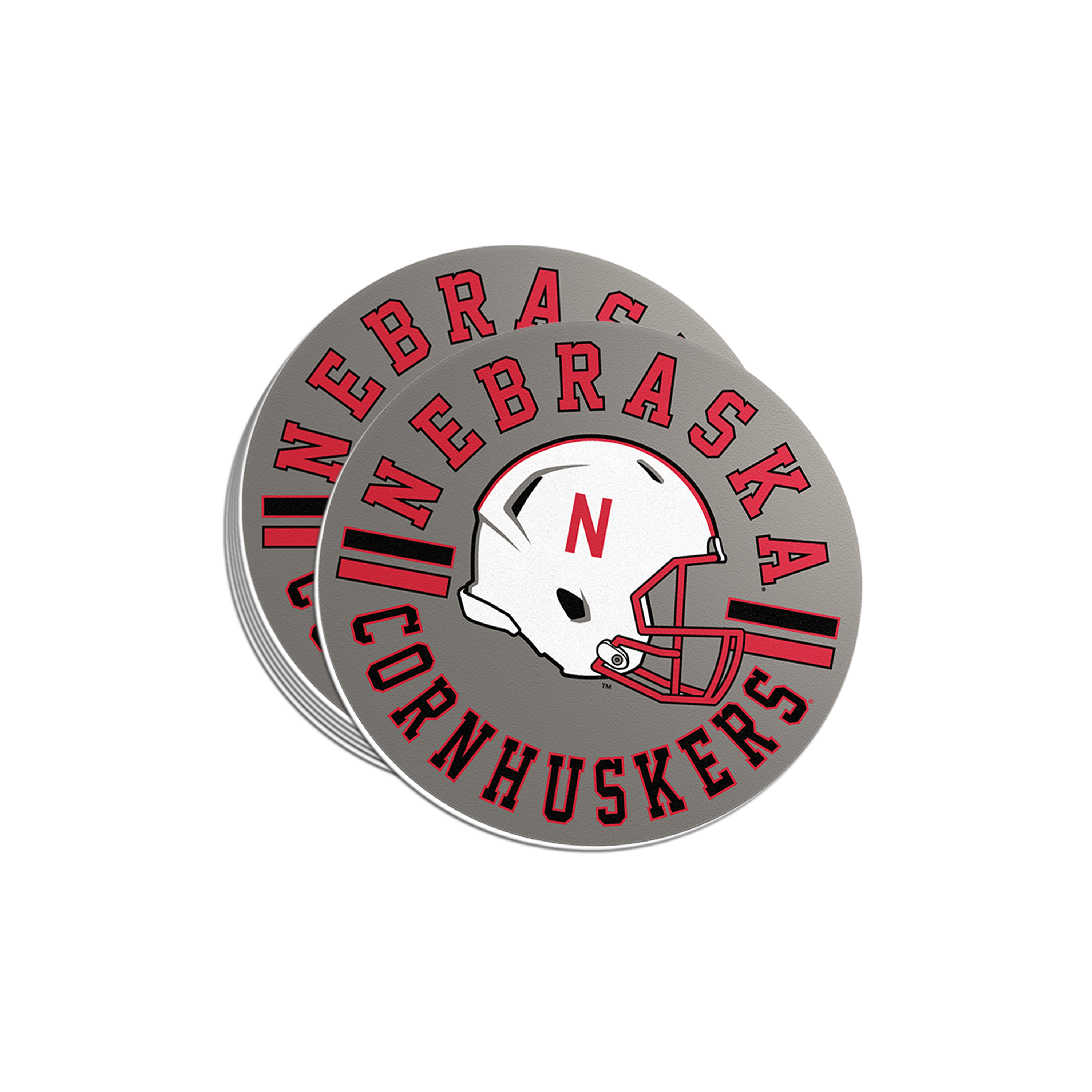 Rugged Grey Helmet Circle Sticker - Medium - Nebraska Cornhuskers