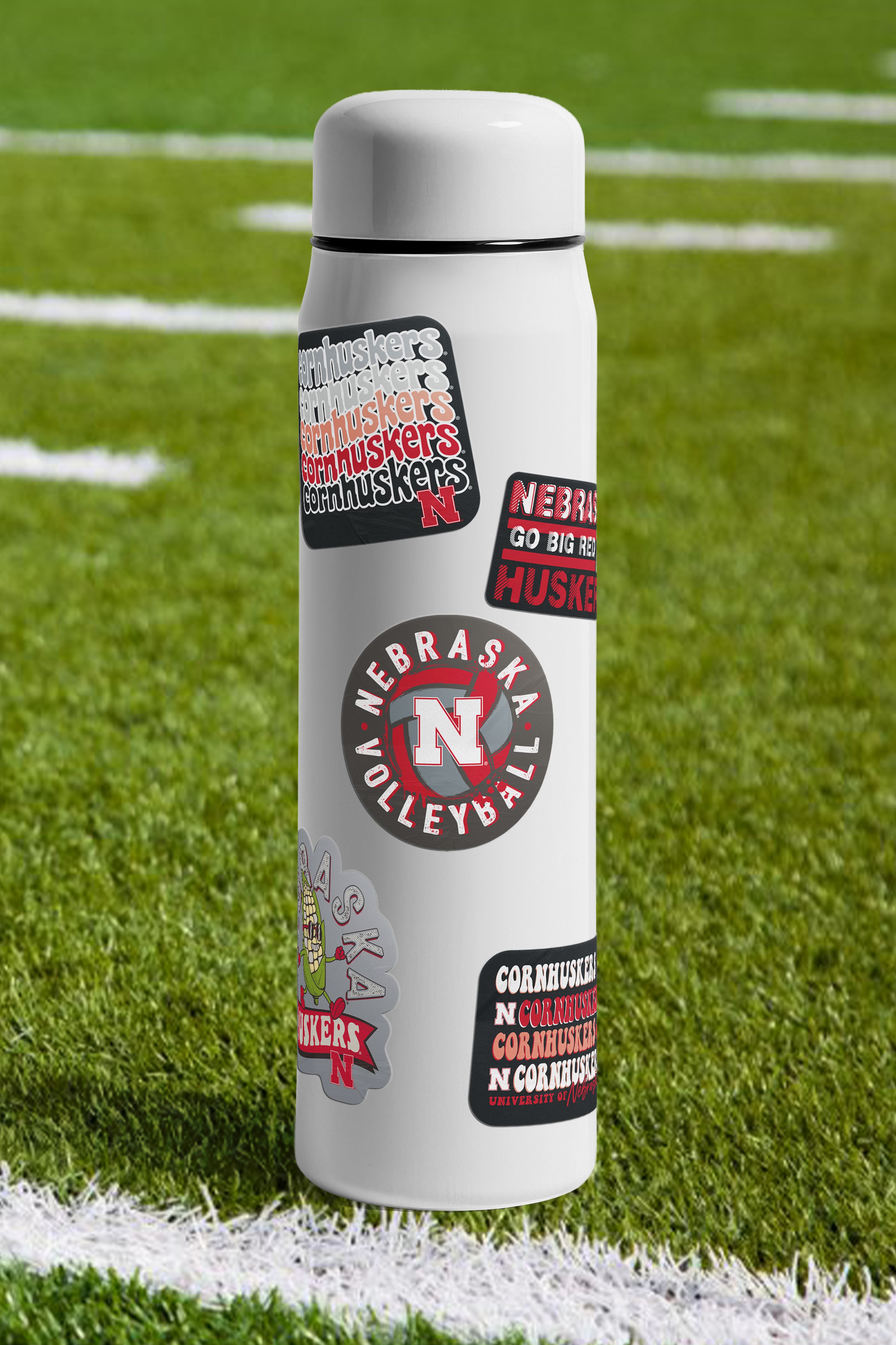 Rugged Grey Volleyball Circle Sticker - Medium - Nebraska Cornhuskers