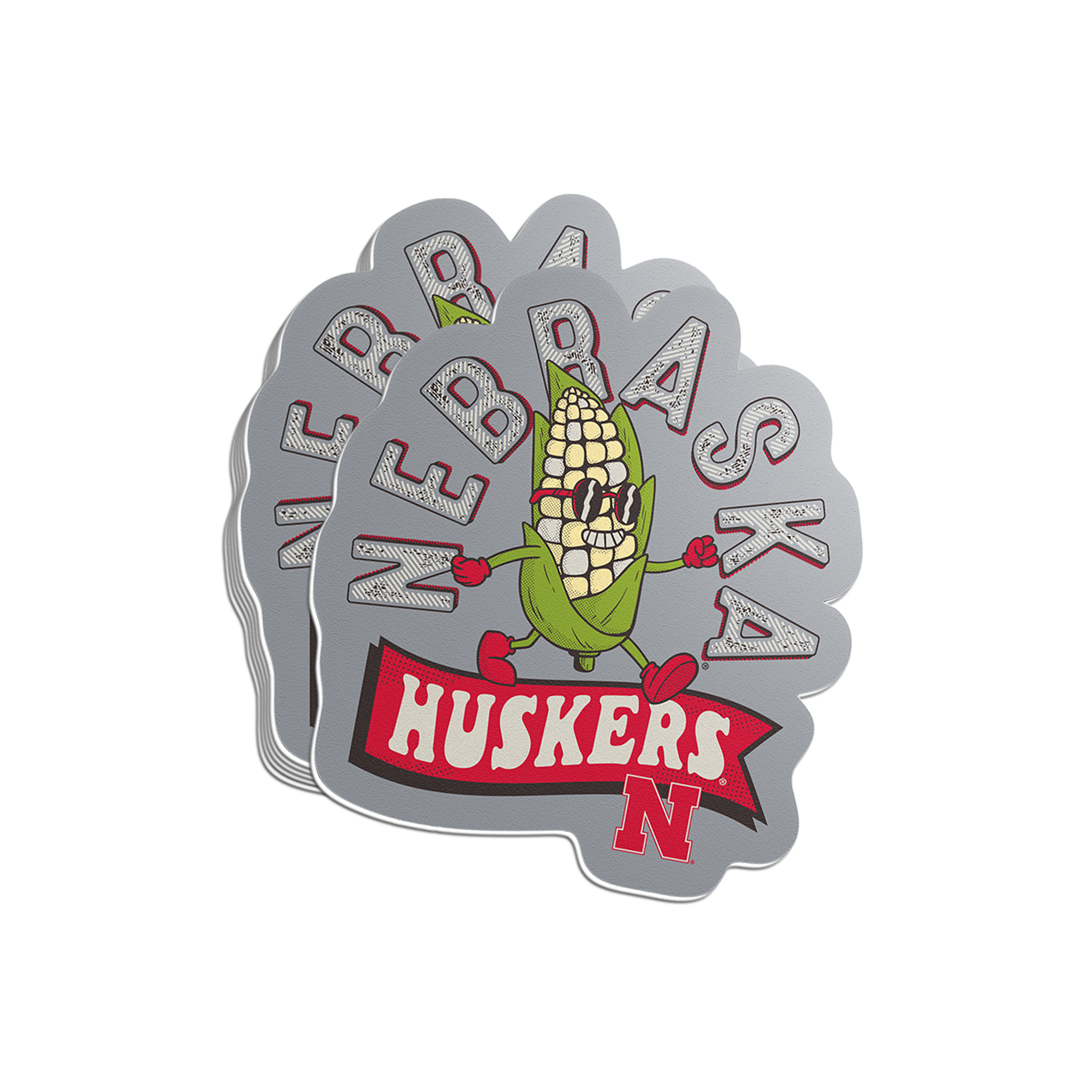 Rugged Happy Corn Arch Banner Sticker - Medium - Nebraska Cornhuskers
