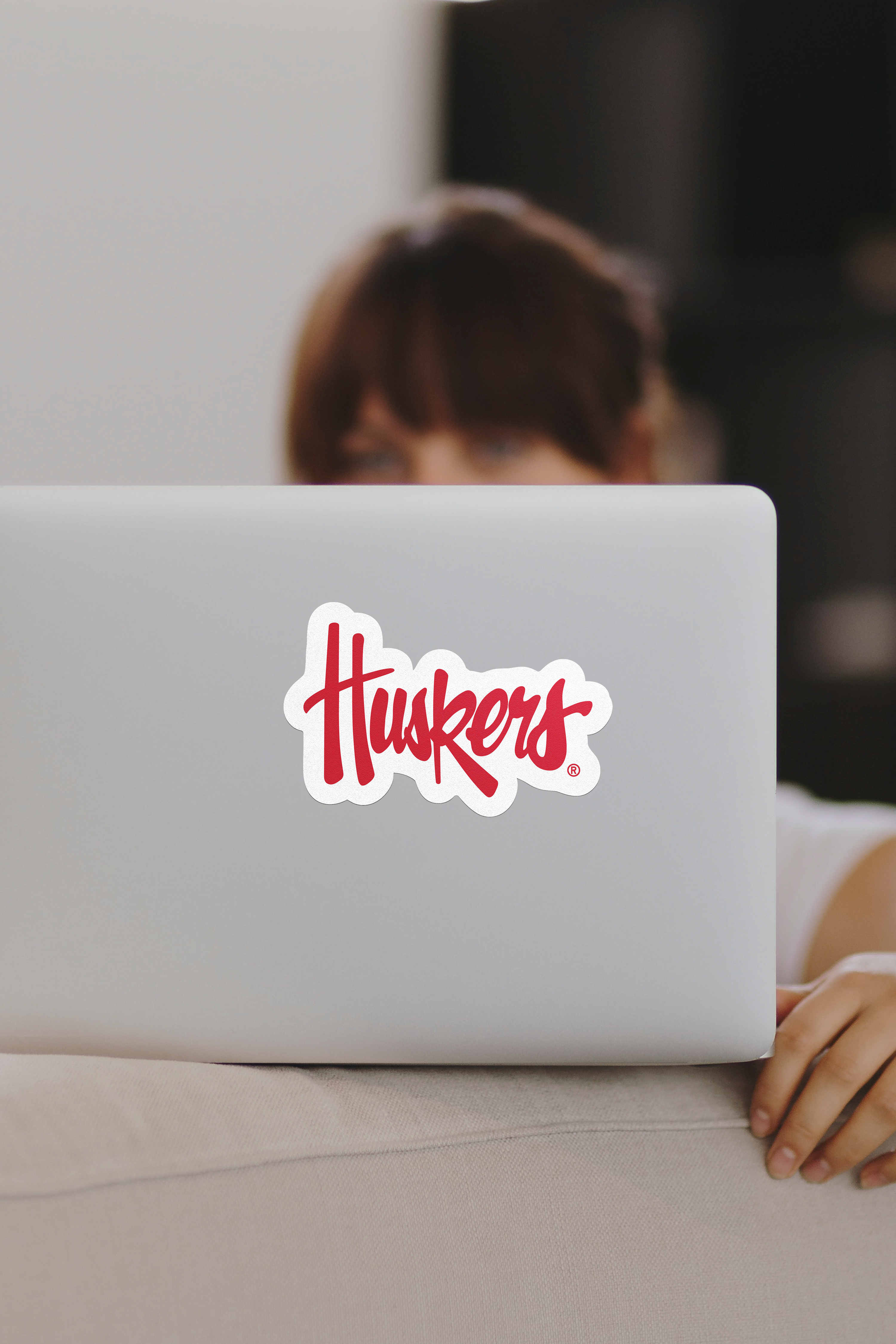 Rugged Huskers Script Sticker - Large - Nebraska Cornhuskers