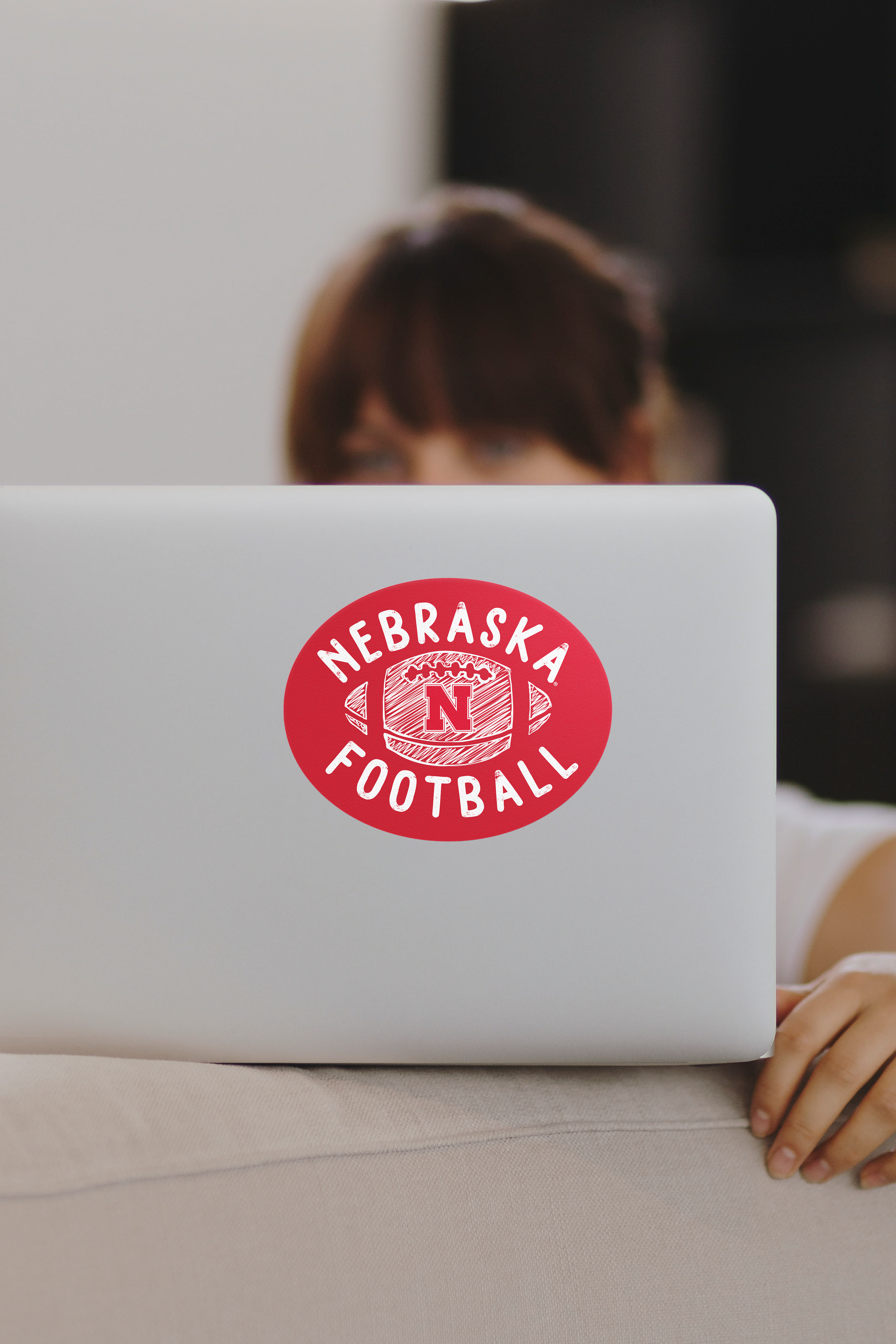 Rugged Scribble Football Sticker - Large - Nebraska Cornhuskers