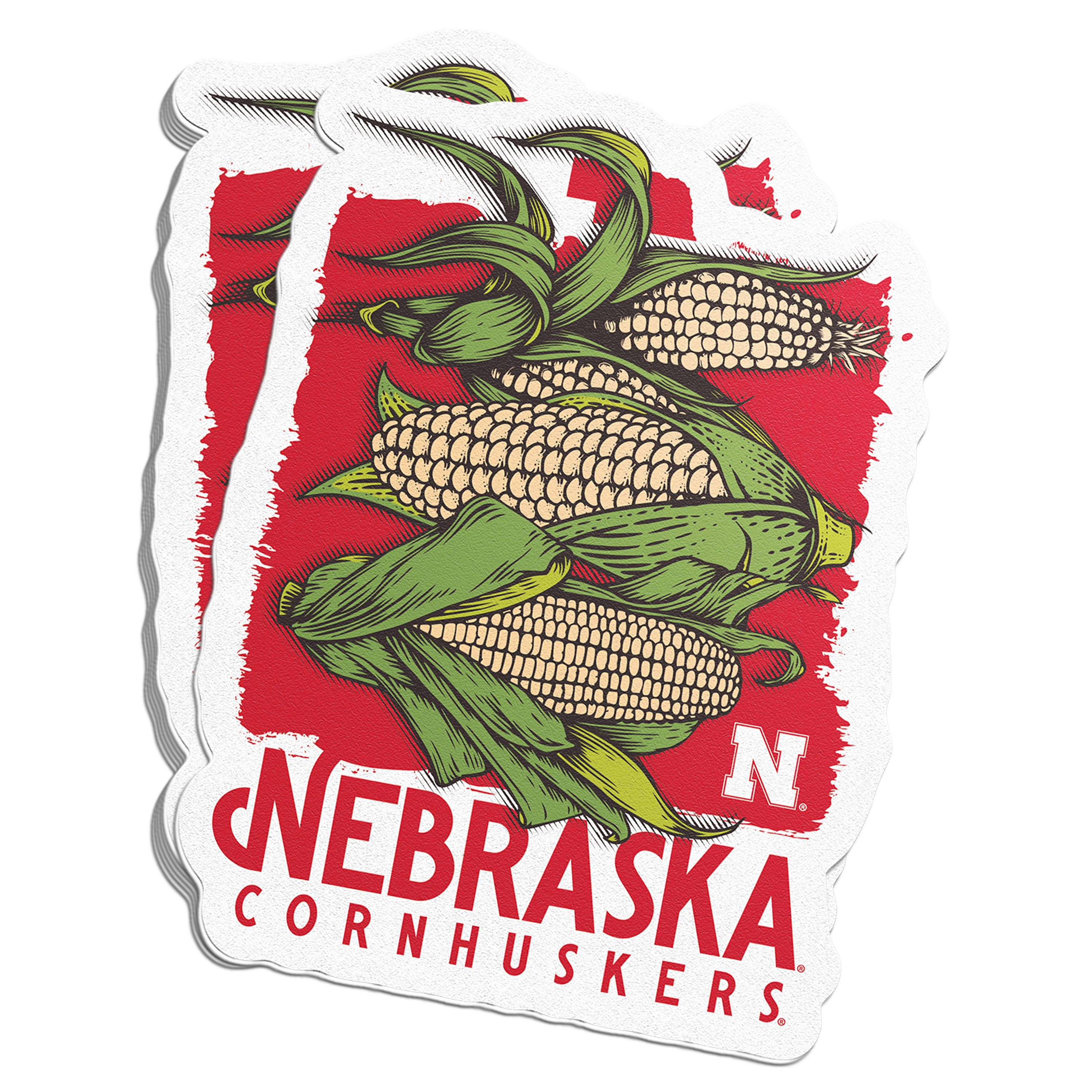 Rugged Stacked Corn Poster Sticker - Large - Nebraska Cornhuskers