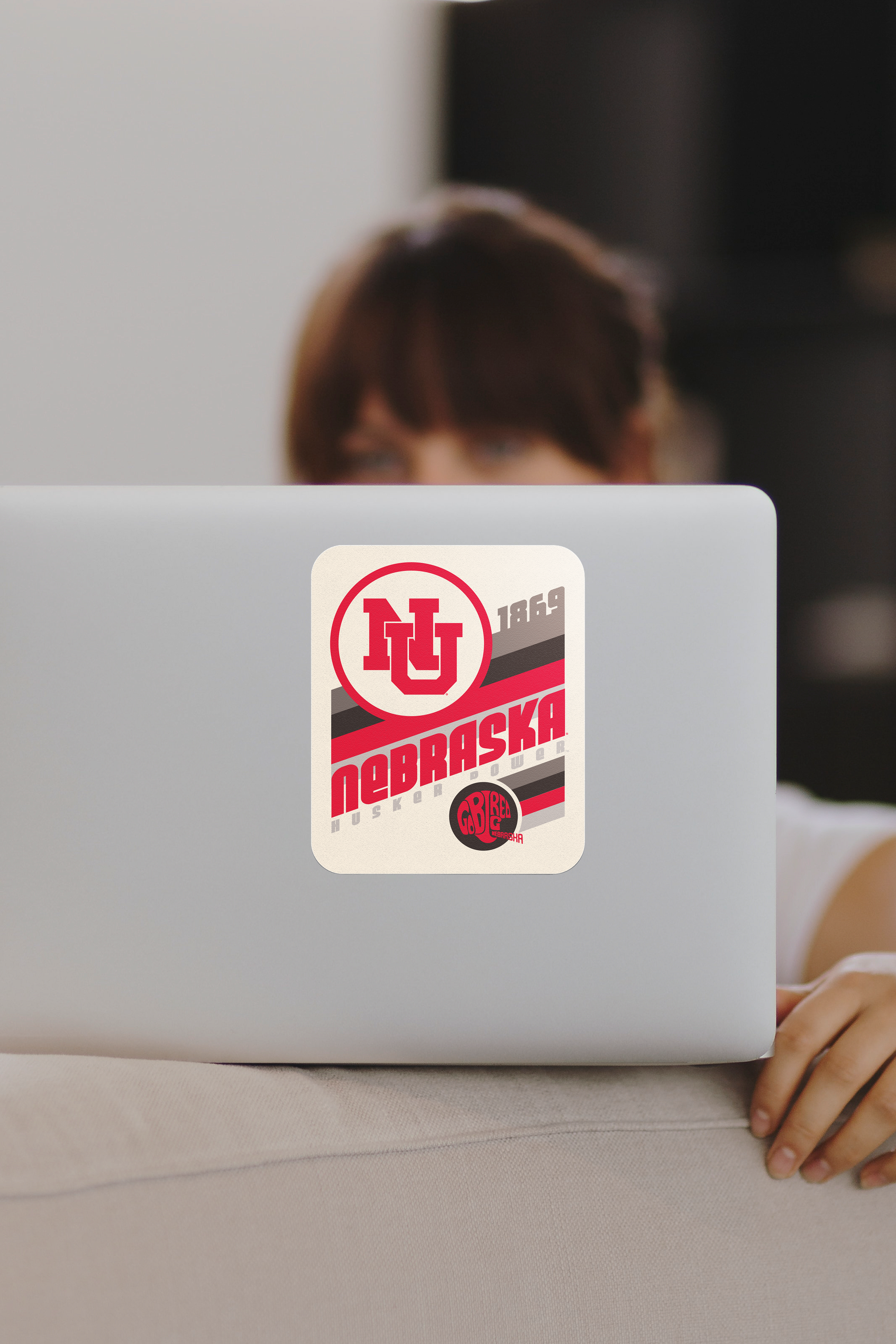 Rugged Striped Husker Power Sticker - Large - Nebraska Cornhuskers