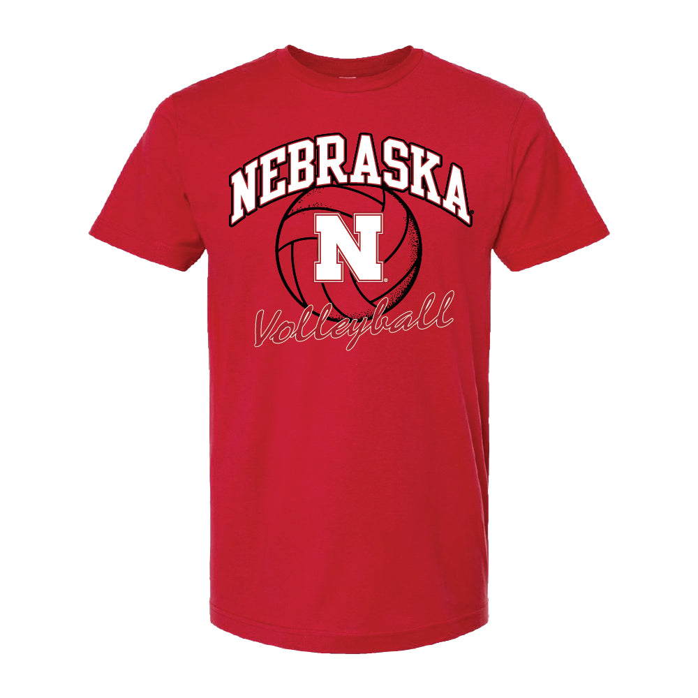 Red Arch Script Volleyball Tee - Nebraska Cornhuskers