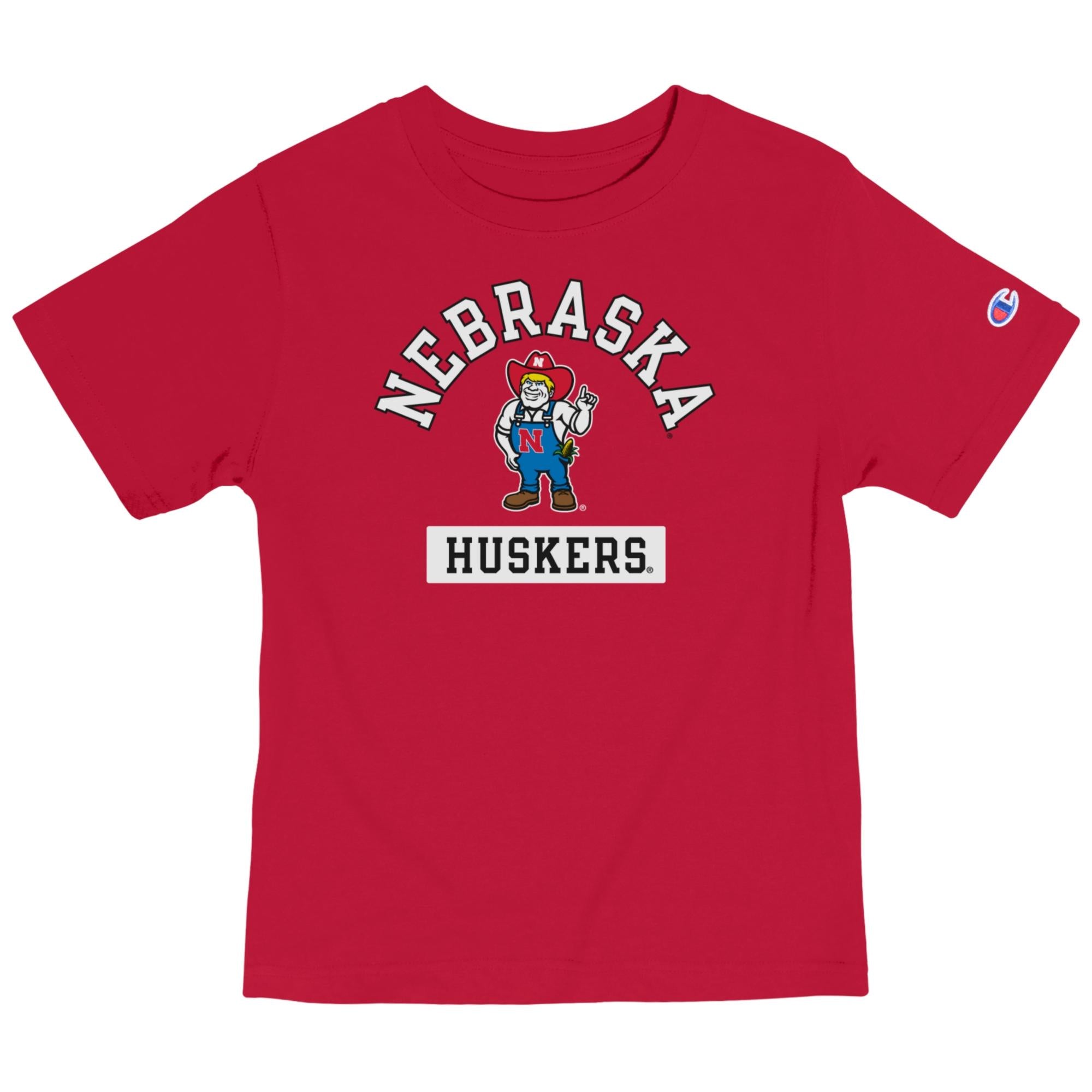 Scarlet Toddler short-sleeve tee with Nebraska arch, Herbie, and Huskers graphic - Nebraska Cornhuskers